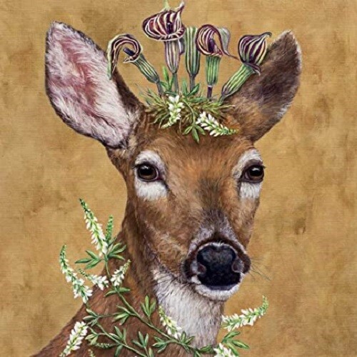 New Vicki Sawyer 40 Paper Napkins 5×5″ folded Germany WOODLAND PRINCESS Deer