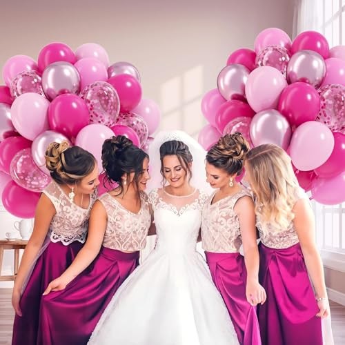 60pcs Balloons 12inch with Light Metallic Confetti Balloons for Hot Pink