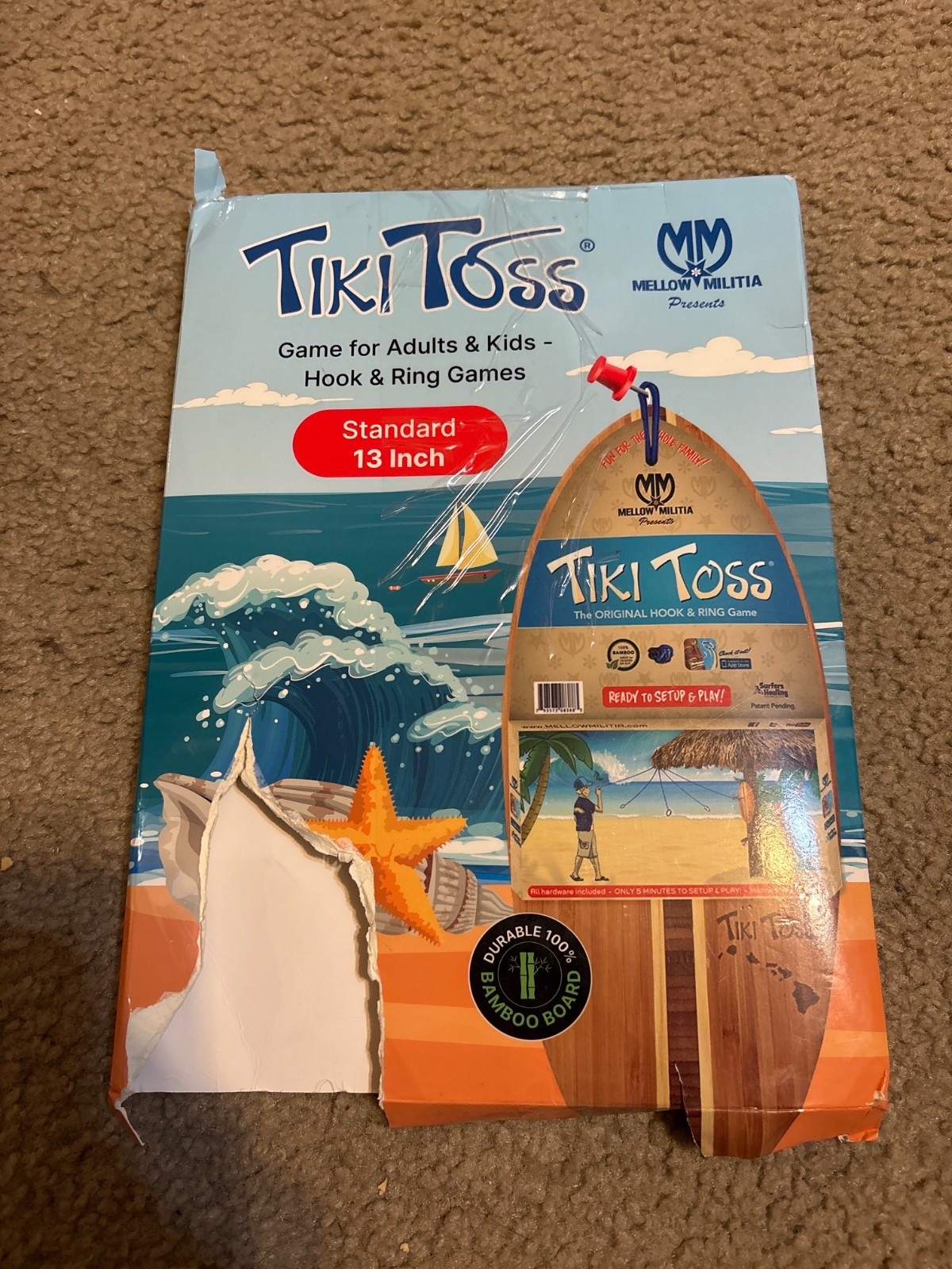 Tiki Toss Ring Toss Game for Adults – 13 Inch Surfboard Edition – Hook and Ri…