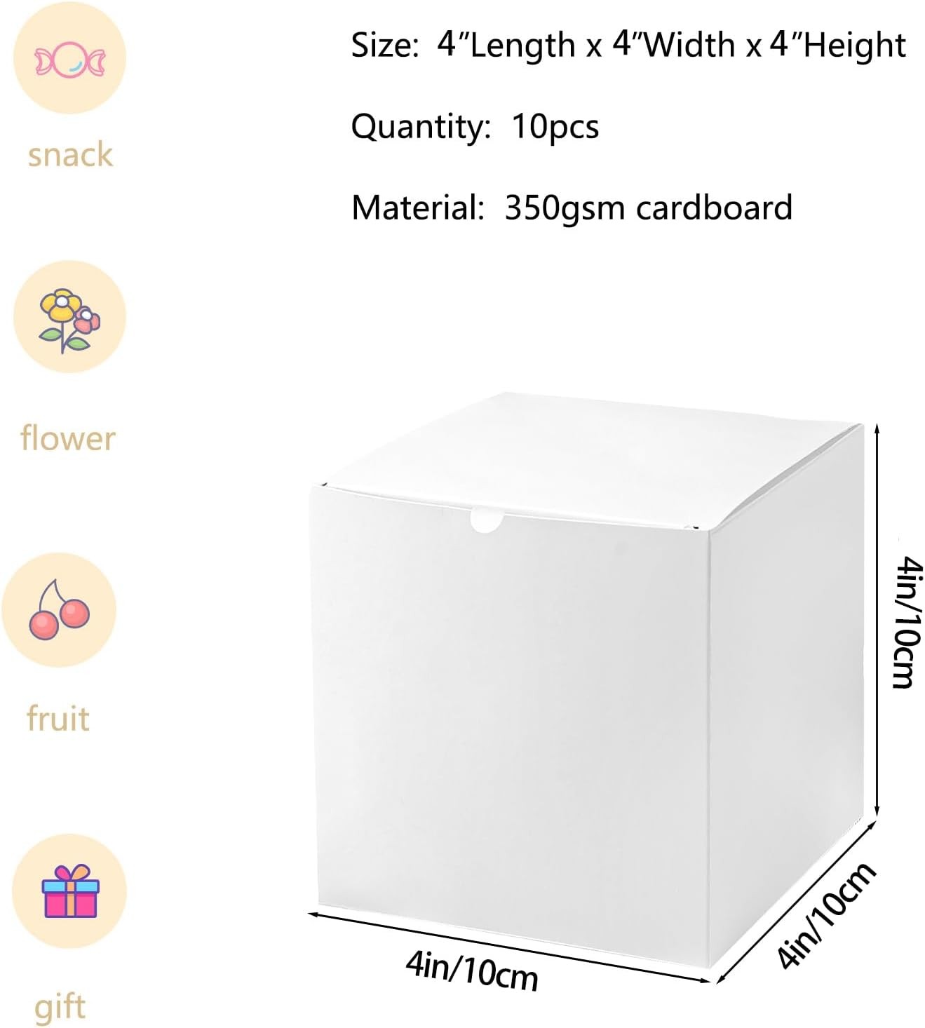 10 Pack White Cardboard Boxes with lids |4x4x4inch Square Boxes | Small Boxes