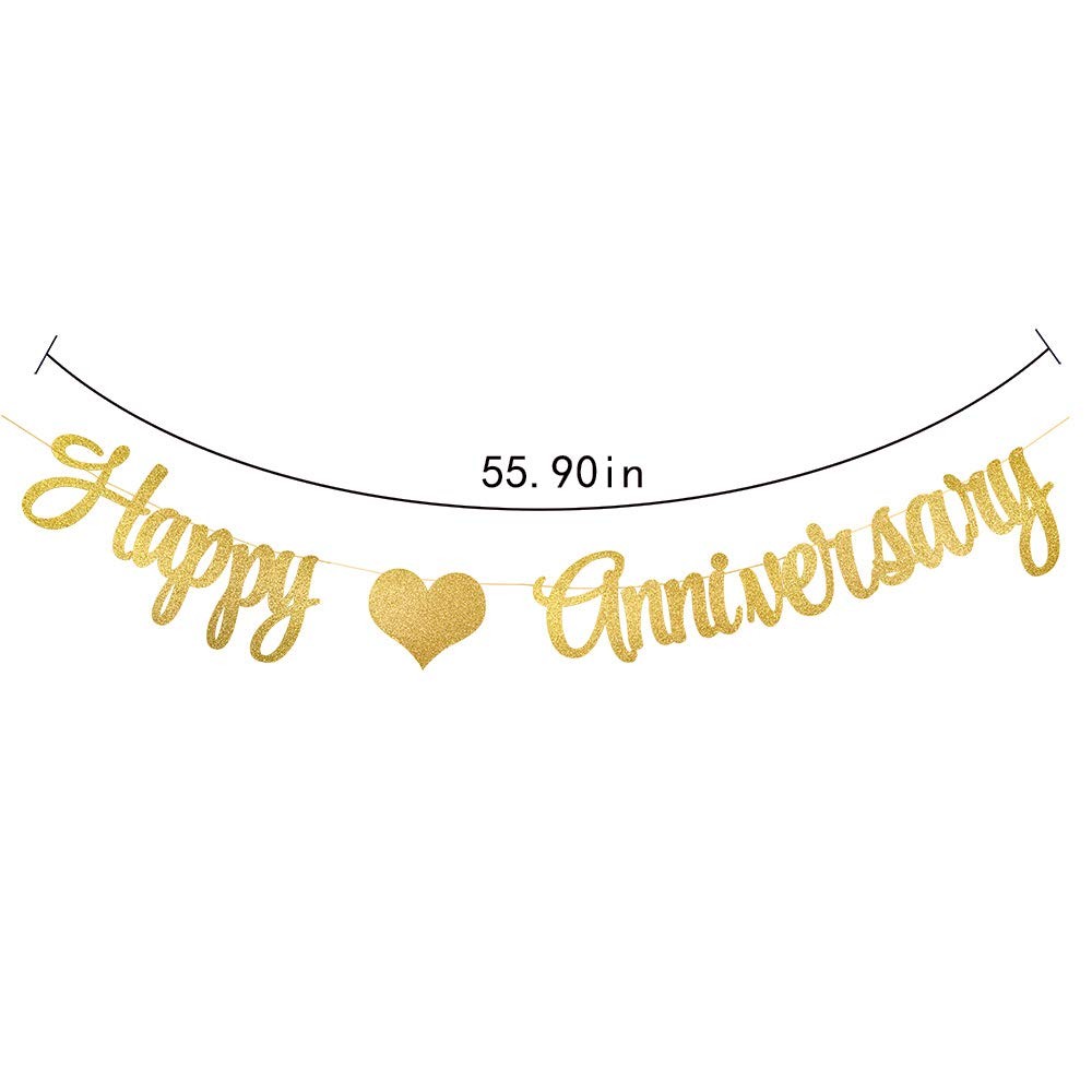 Gold Glittery Happy Anniversary Banner For Wedding Anniversary Party Decorations