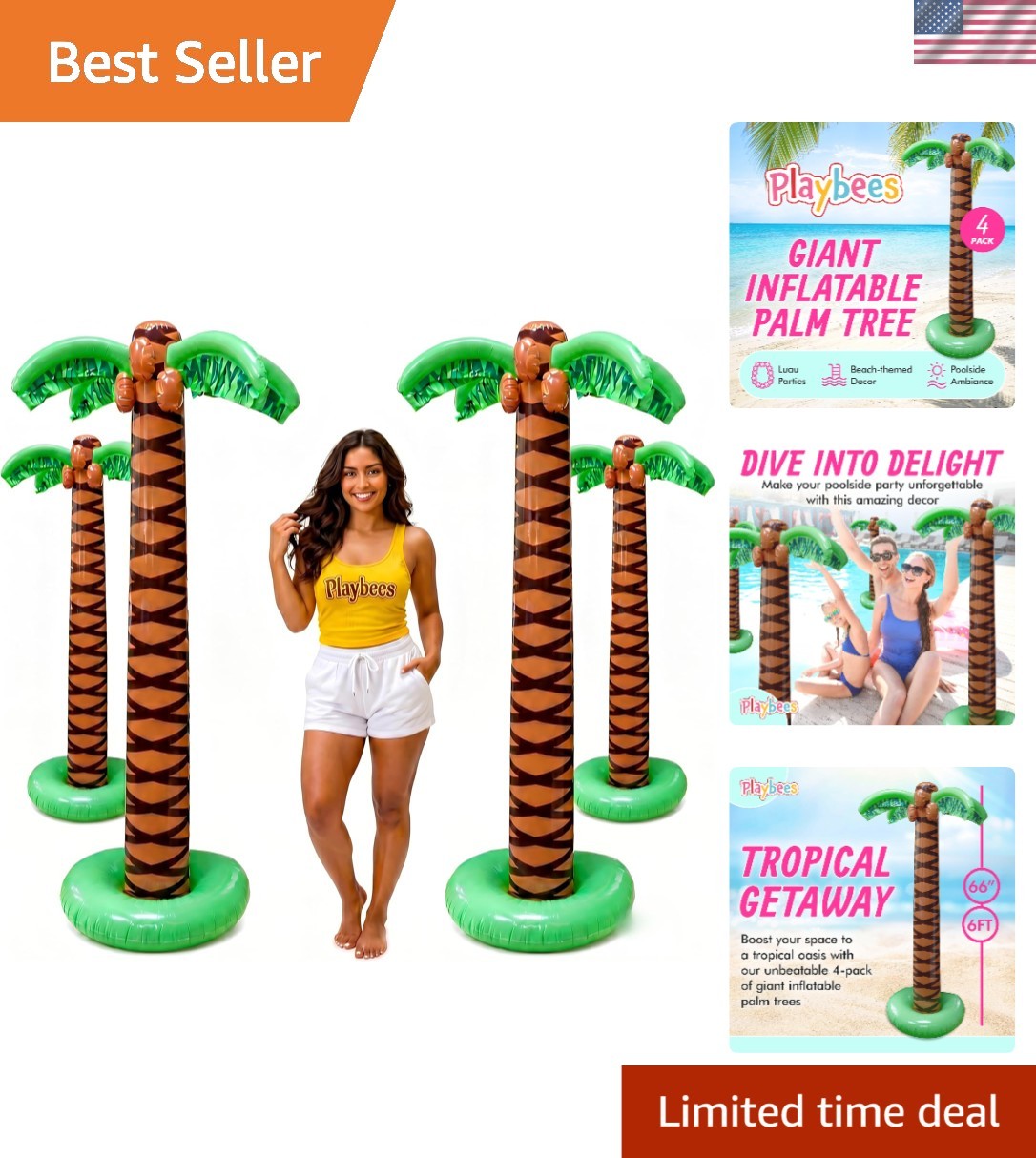 Ultimate 4-Pack Giant 6ft Inflatable Palm Trees for Tropical Celebrations