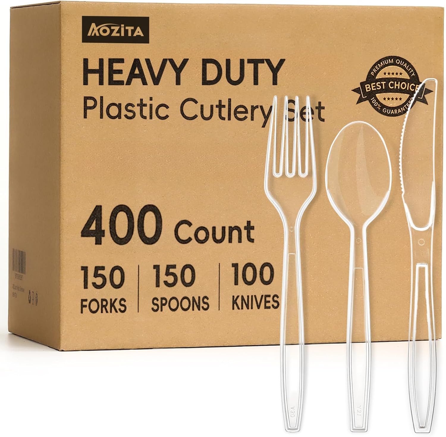 400 Count Heavy Duty Plastic Silverware, BPA-Free, Clear Plastic Cutlery Set,