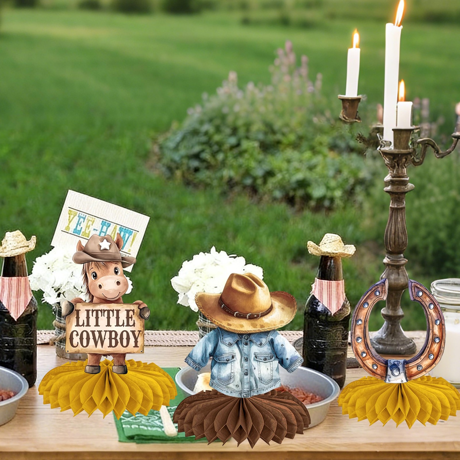 10 PCS Western Cowboy Theme Honeycomb Centerpieces Baby Shower Rodeo Party
