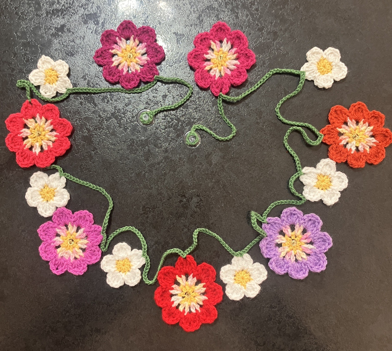 🌺NEW Hand Crochet Flowers window long Bunting Sequin Camper SUMMER 60” Gift