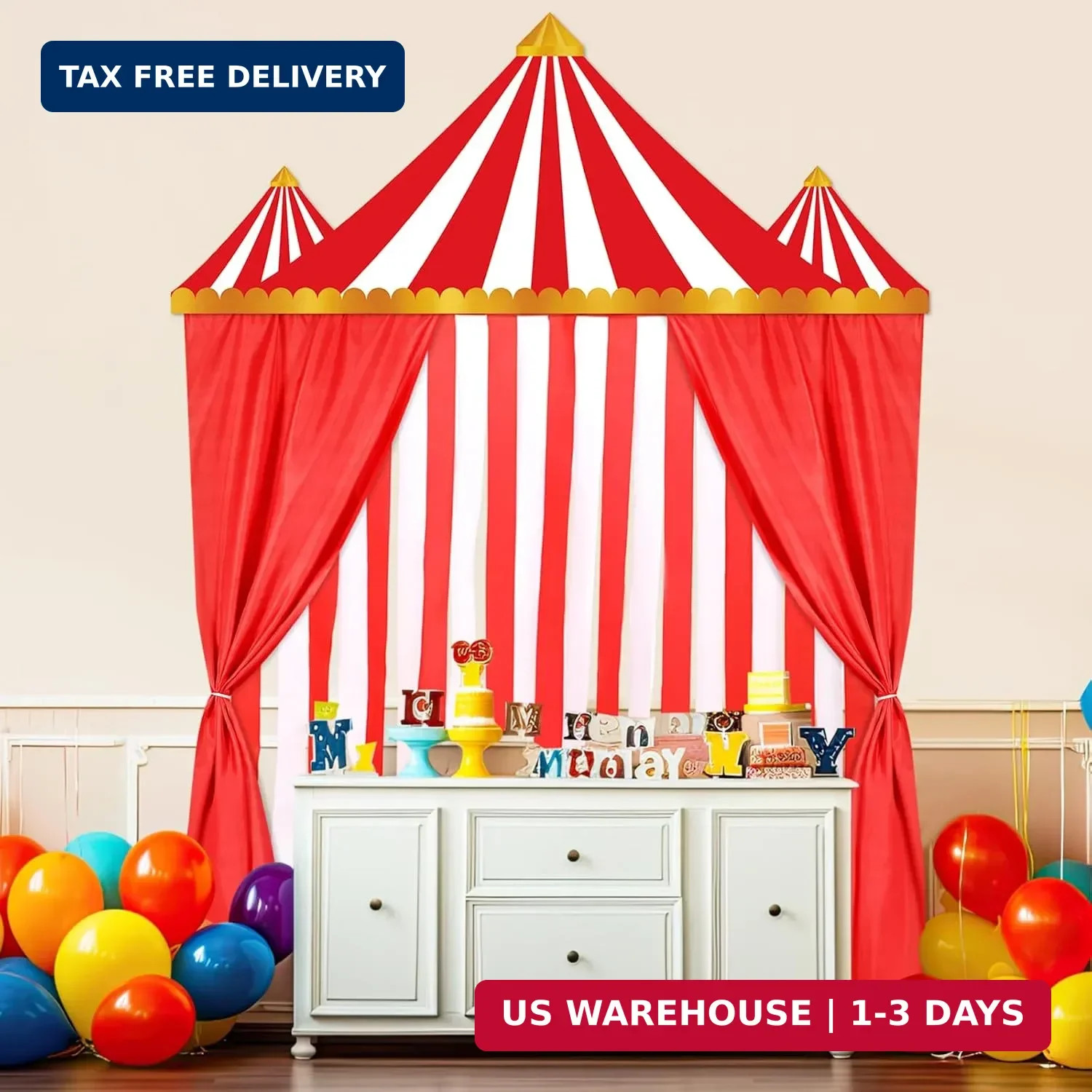 Tingjoo 4 Pcs Carnival Circus Party Decorations Backdrops Red and White Striped