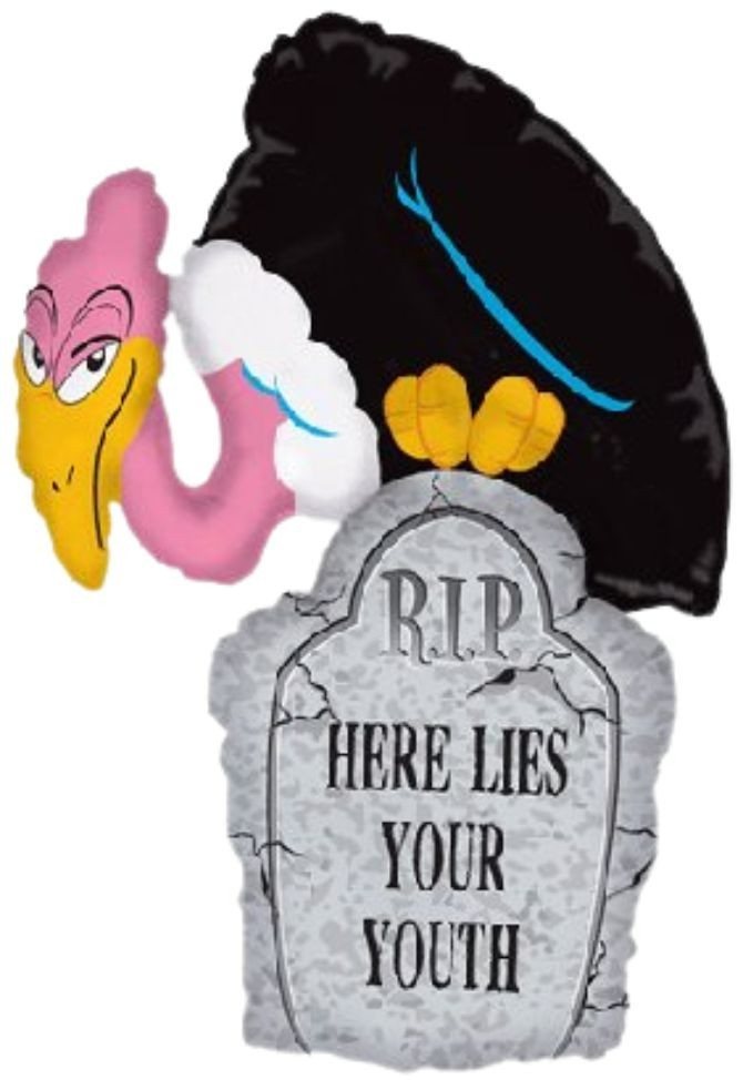 2002 Vintage 40″ Over The Hill Birthday Vulture On Tombstone Mylar Balloon