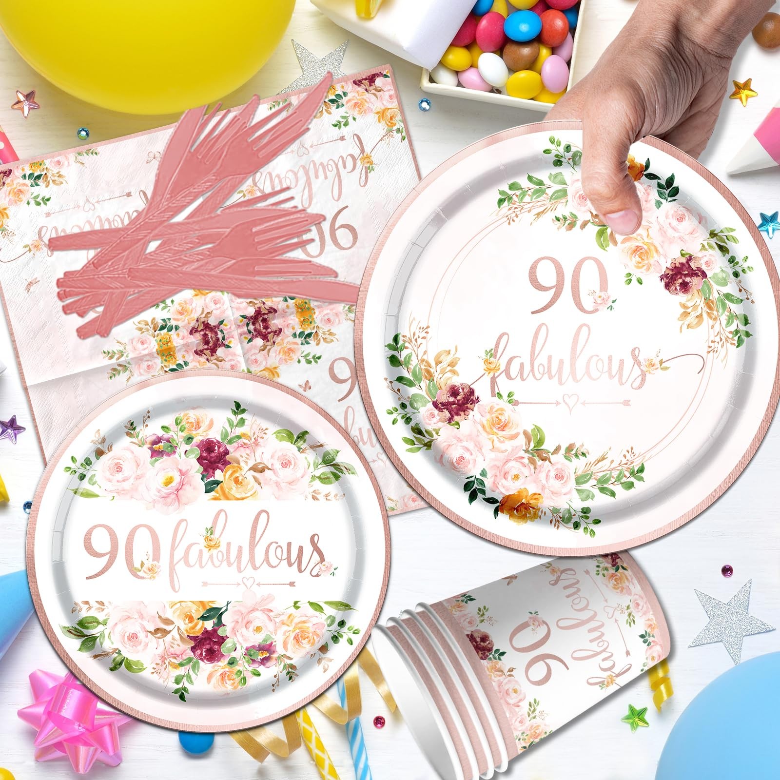 90th Birthday Party Supplies – Rose Gold Party Decorations 90th Birthday Tabl.