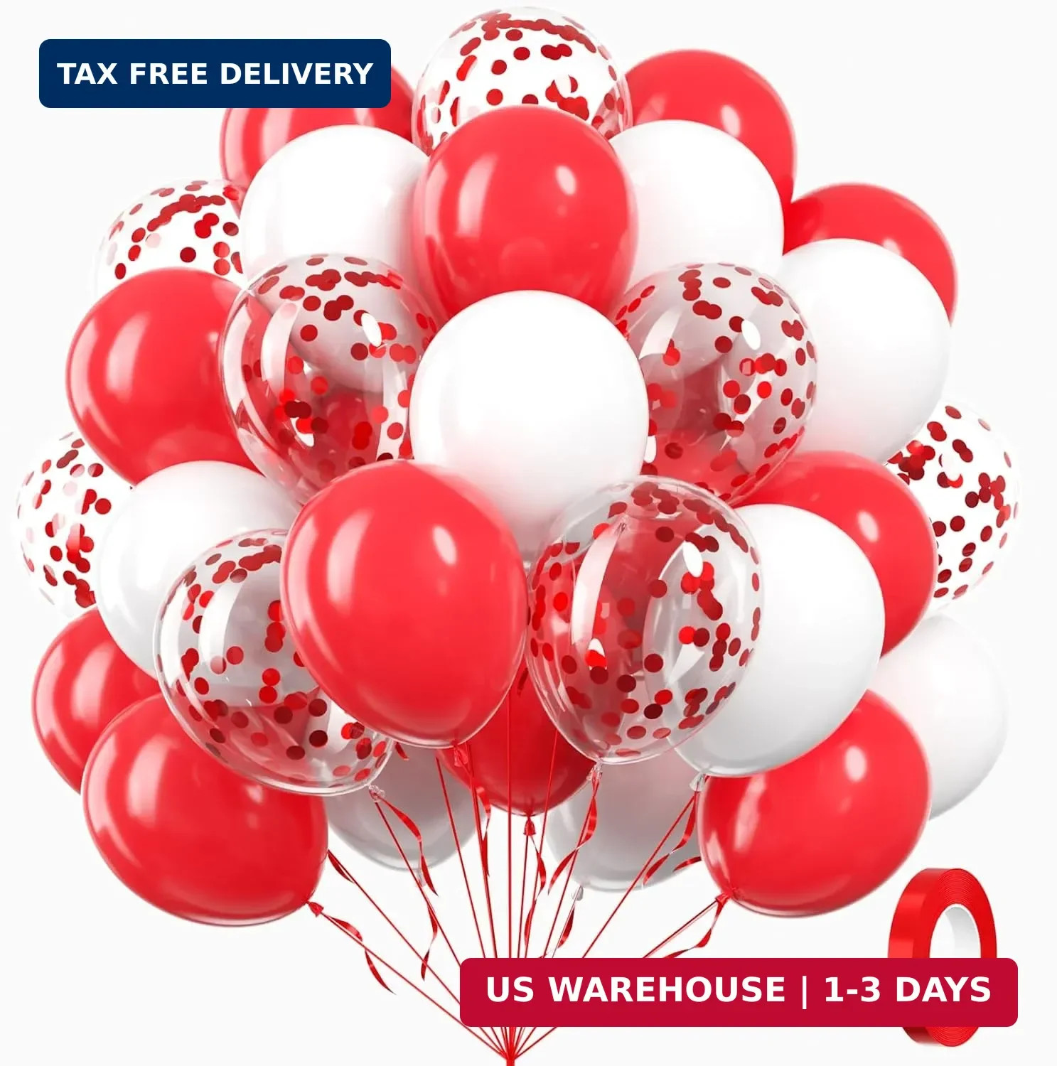 60pcs Red and White Balloons 12inch with White Red Confetti Balloons for Wedding