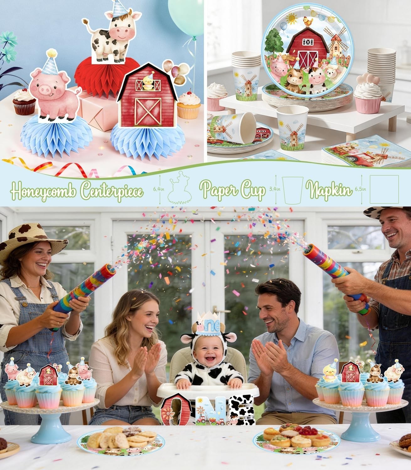 1st Birthday- Farm First Birthday Decorations Kit NEW