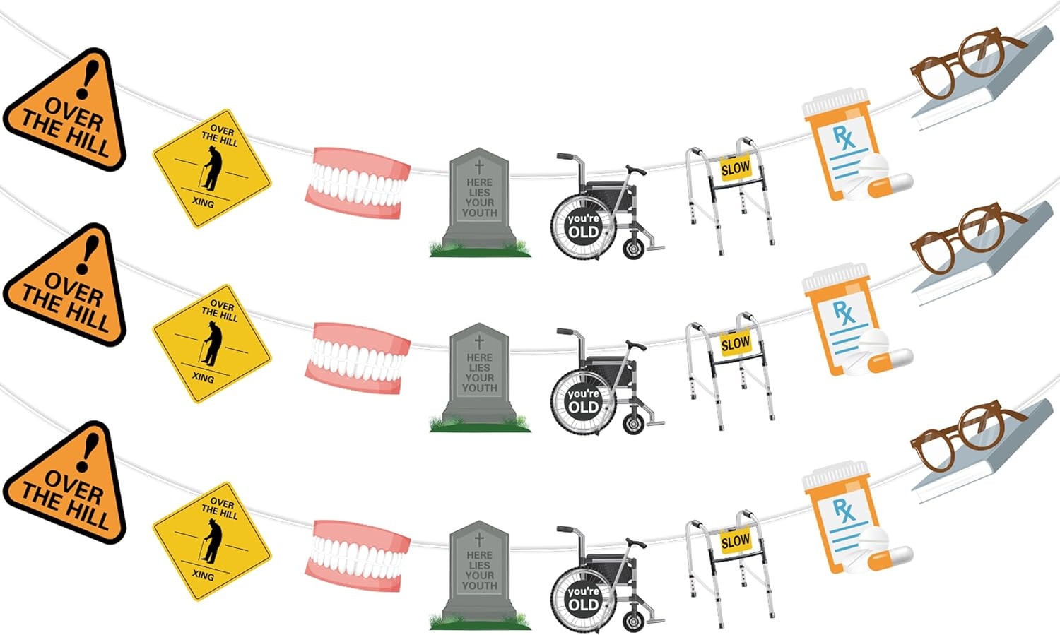 Over the Hill Birthday Decorations Banner, 3Pcs over the Hill Banner Garland Pre