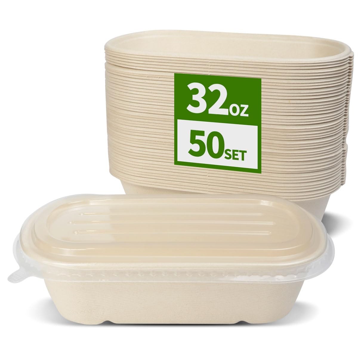 32 oz Disposable Meal Prep Containers with Lids 50 Pack | Disposable Food Con…
