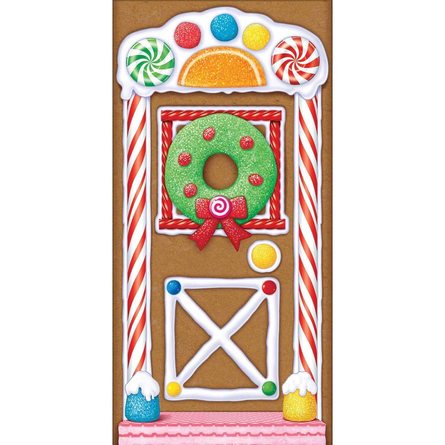 Holiday GINGERBREAD HOUSE Door Cover Poster Backdrop Christmas Candy Decoration