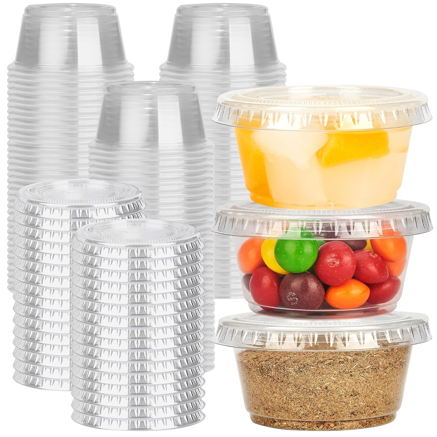2 oz Clear Disposable Plastic Shot Cups with Lids Portion Cups 100 Piece Set