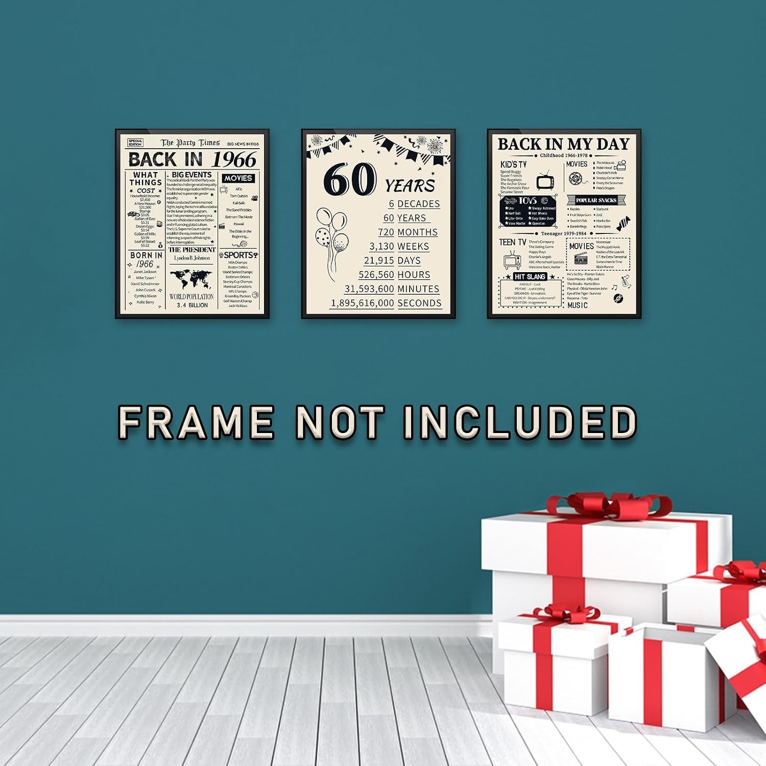 Retro 60th Birthday Decorations: 3 Vintage Posters Celebrating 1966 Memories