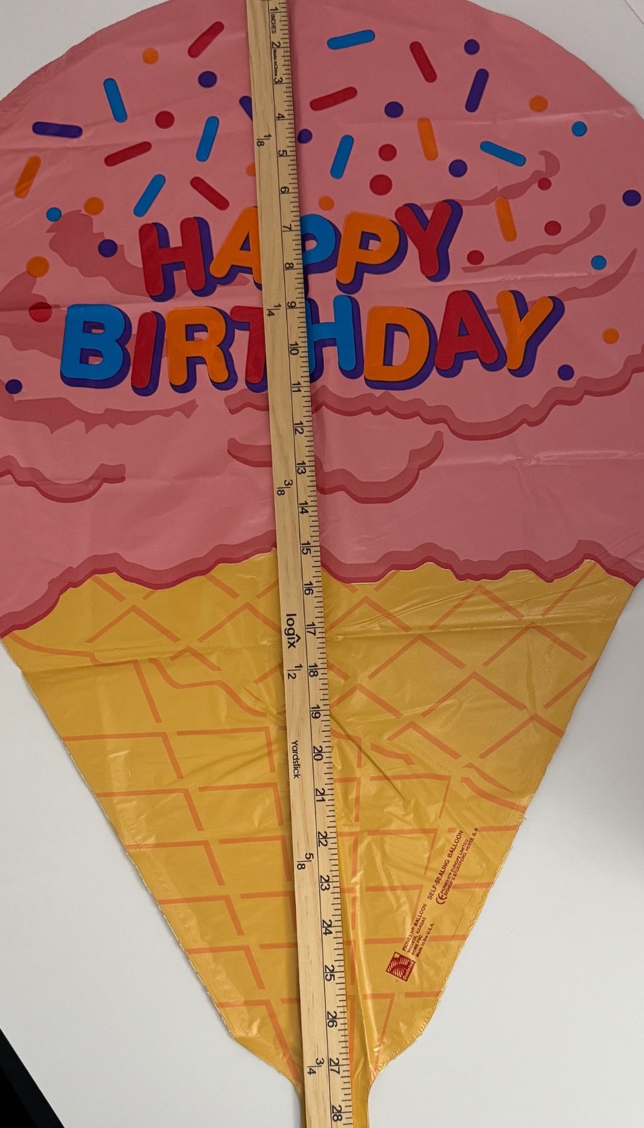 Large Ice Cream Happy Birthday Foil Balloon – 27″ – Pink with Confetti -Lot of 2