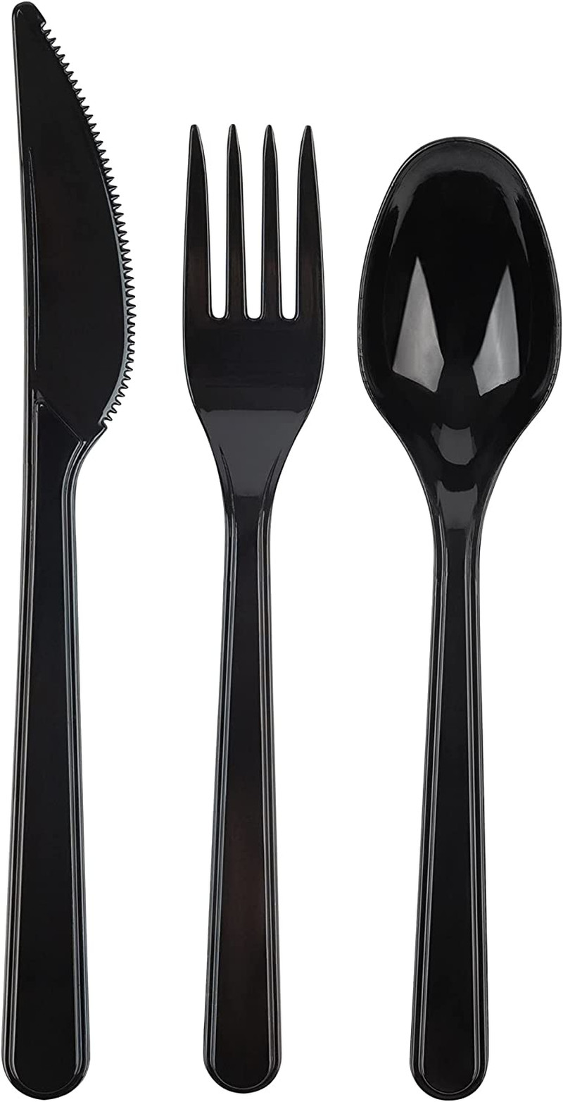 50 Pack Heavy Weight Plastic Forks Black Disposable Forks