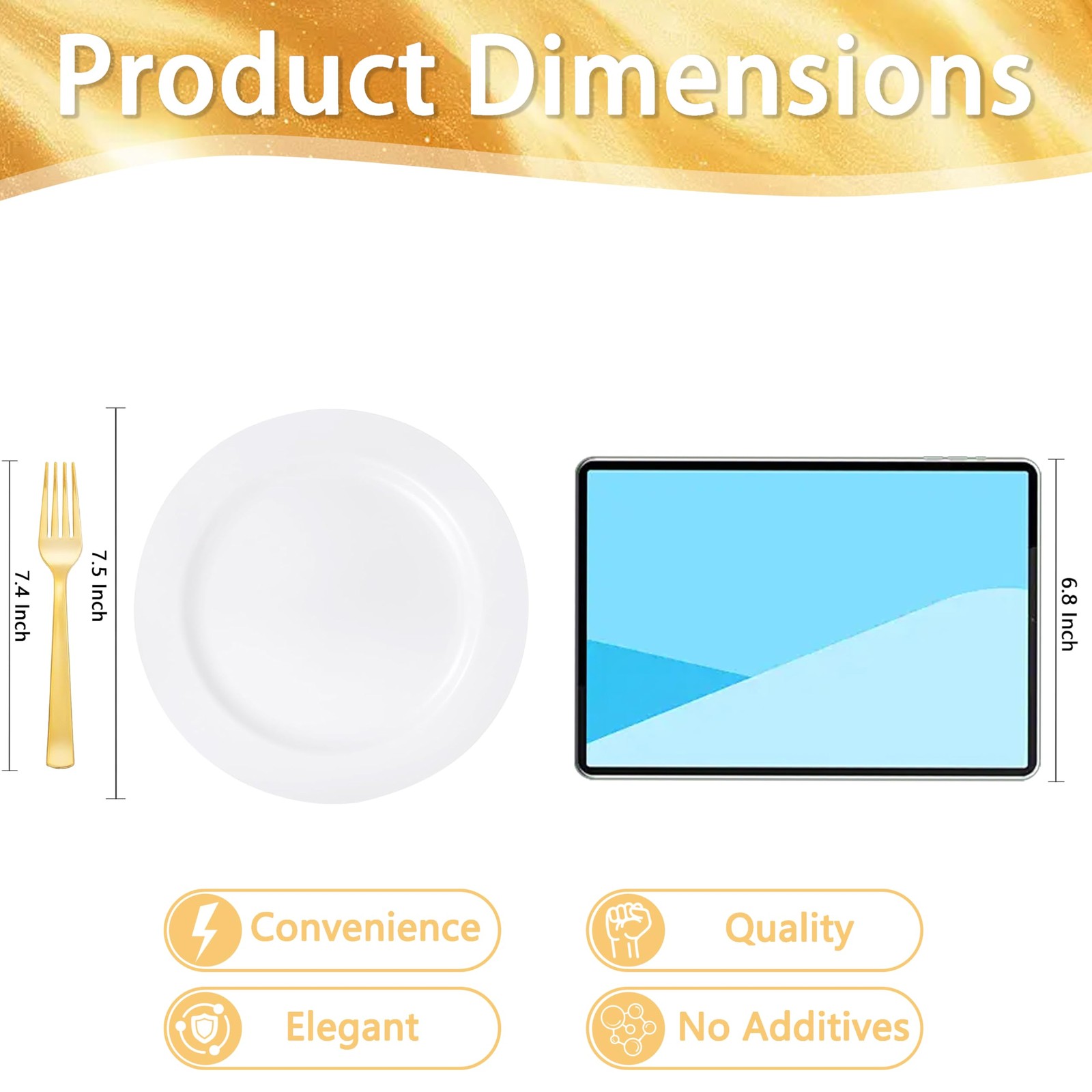 100PCS White Plastic Dessert Plates and 100PCS Gold Disposable Forks, Premium…