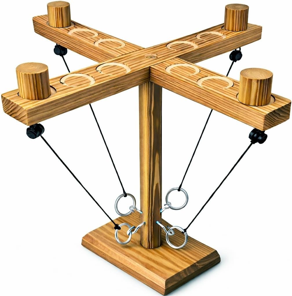 Wooden Ring Toss Game Hook & Ring Tabletop Indoor Outdoor Party Family Game Gift
