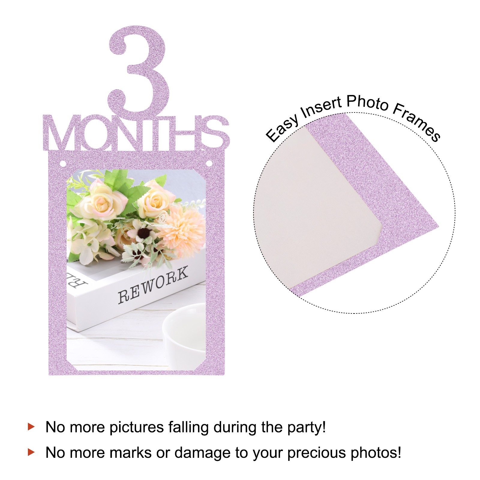 1st Birthday Photo Banner Decorations from 1 to 12 Months Pink 12PCS