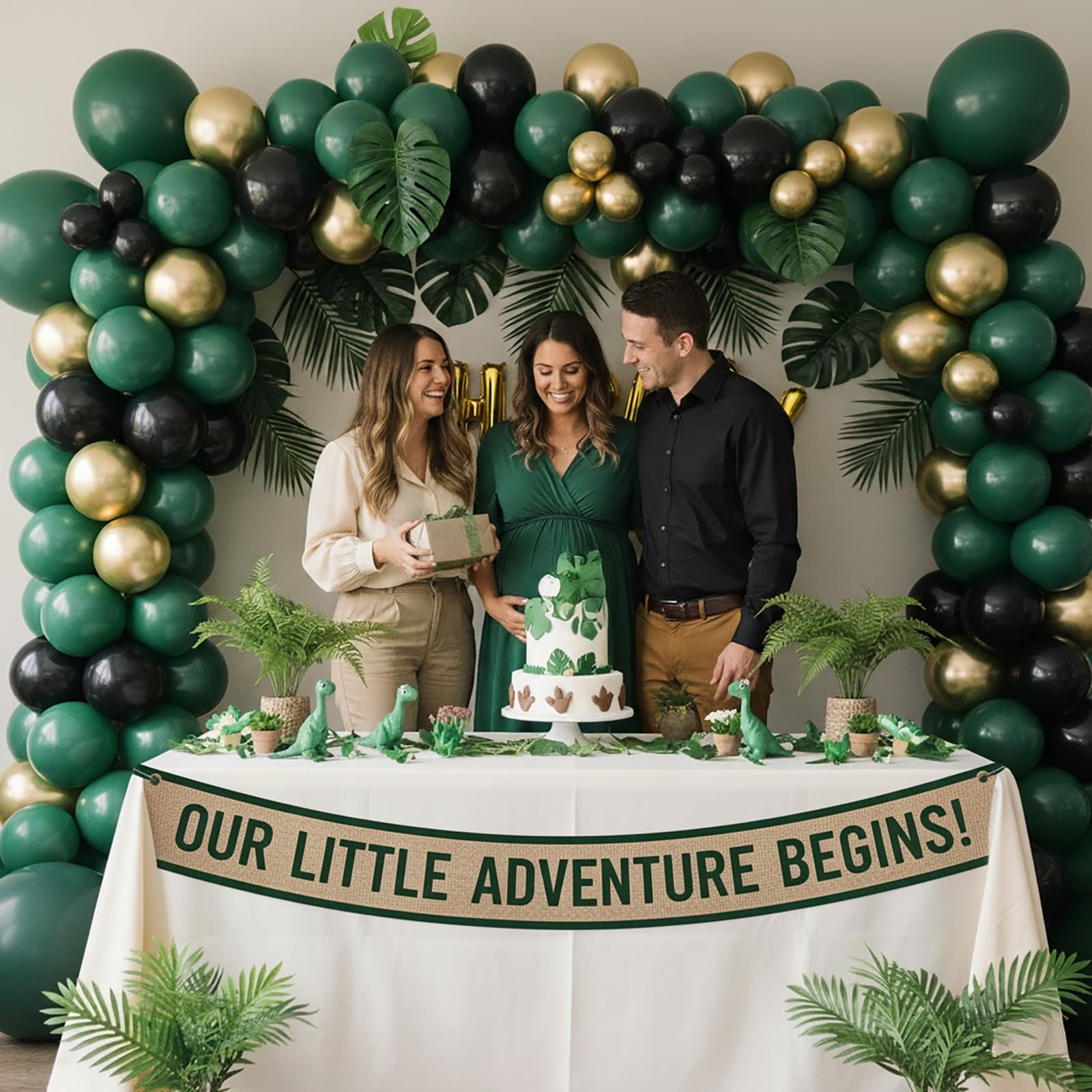 Emerald Green and gold black Balloon Garland Arch Kit Luxury Double Dark Gree…