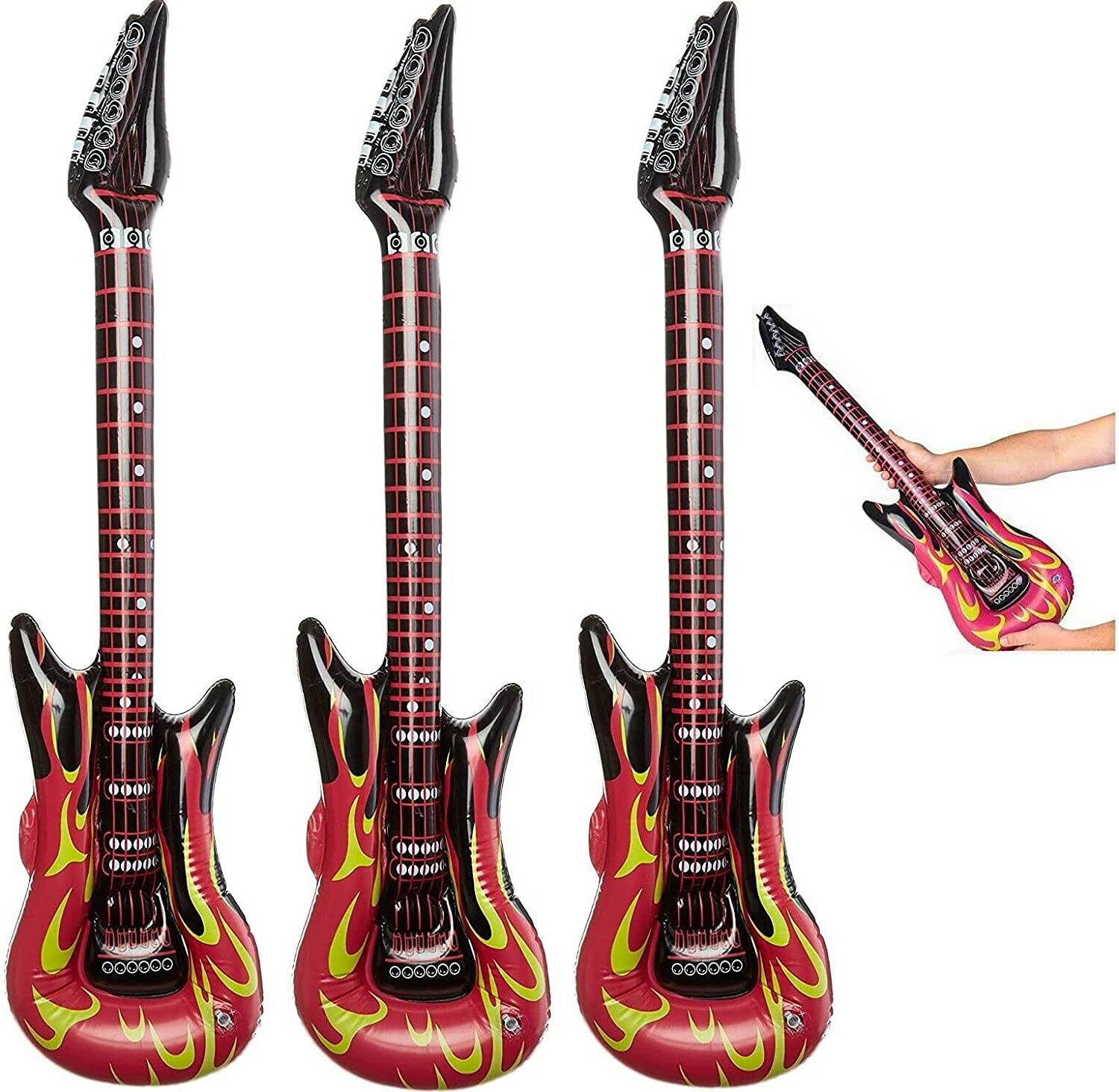 Red Hot Fiery Flame Rock Inflatable Guitar (3 Pack) Rock Star Style. 42″. Vinyl