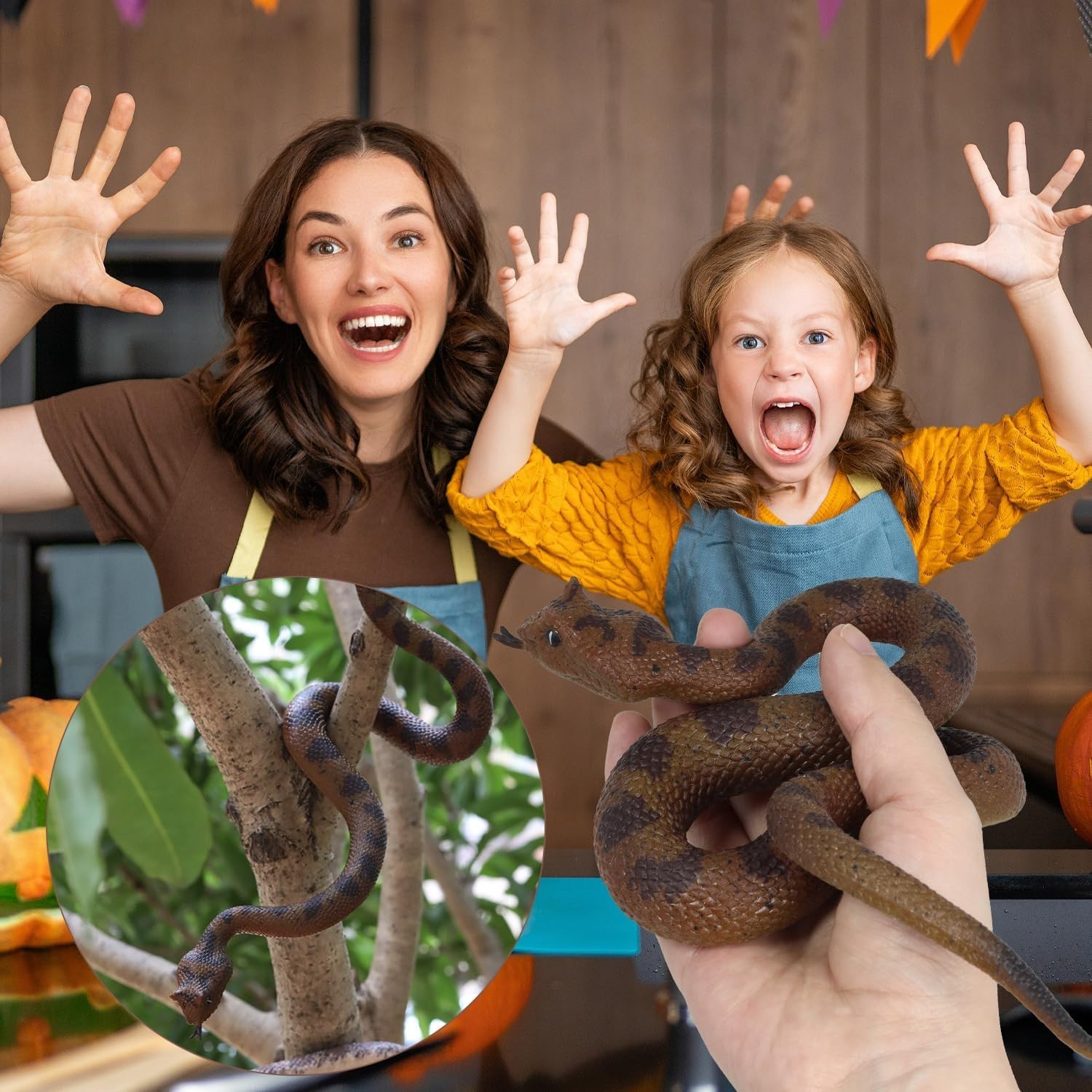 2pcs Realistic Fake Snake Toys Rubber Rattlesnake Garden Scare Decor