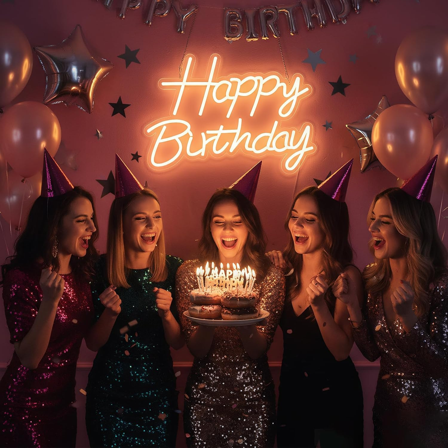 Happy Birthday Neon Sign for Backdrop, LED Happy Birthday Light up Sign, USB