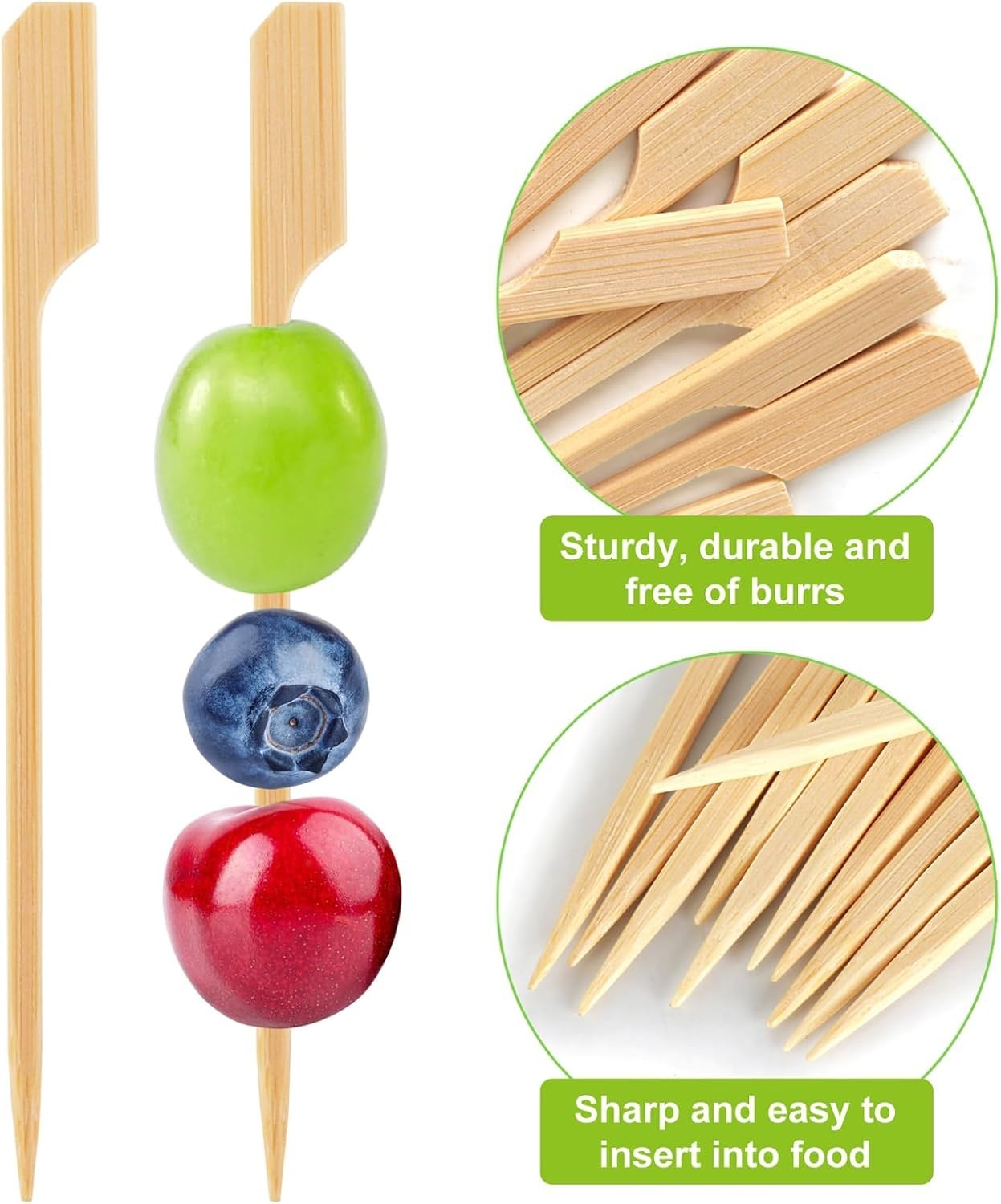 300PCS Cocktail Picks Bamboo Skewers for Appetizers, Paddle Wooden Skewers, F…
