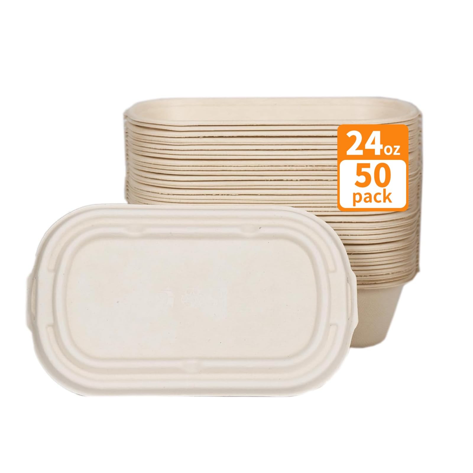 50Pcs(24oz) Disposable Meal Prep Food Containers with Lids,Lunch Salads Micro…