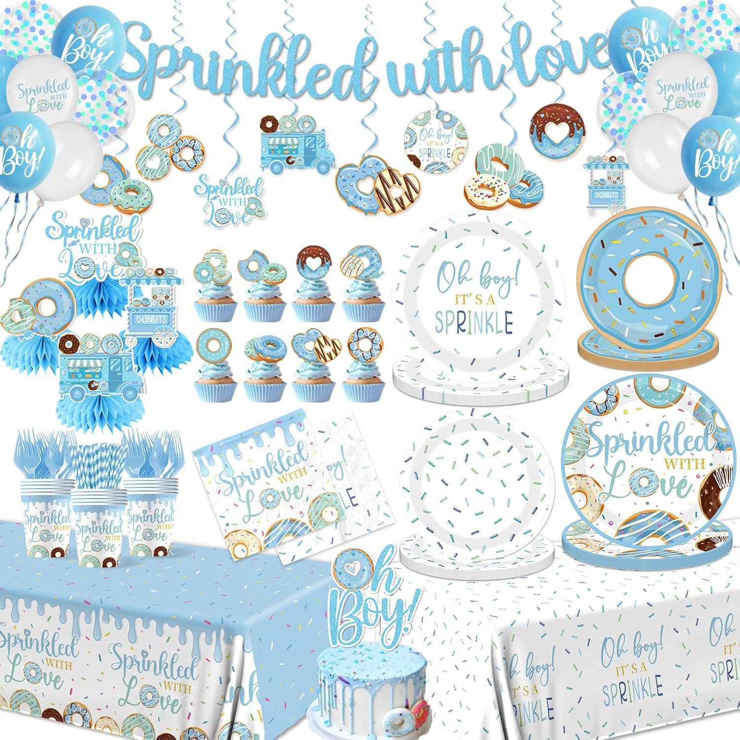 Baby Sprinkle Decorations for Boy,Blue Sprinkled with Love Party Plate,Napkin,Cu