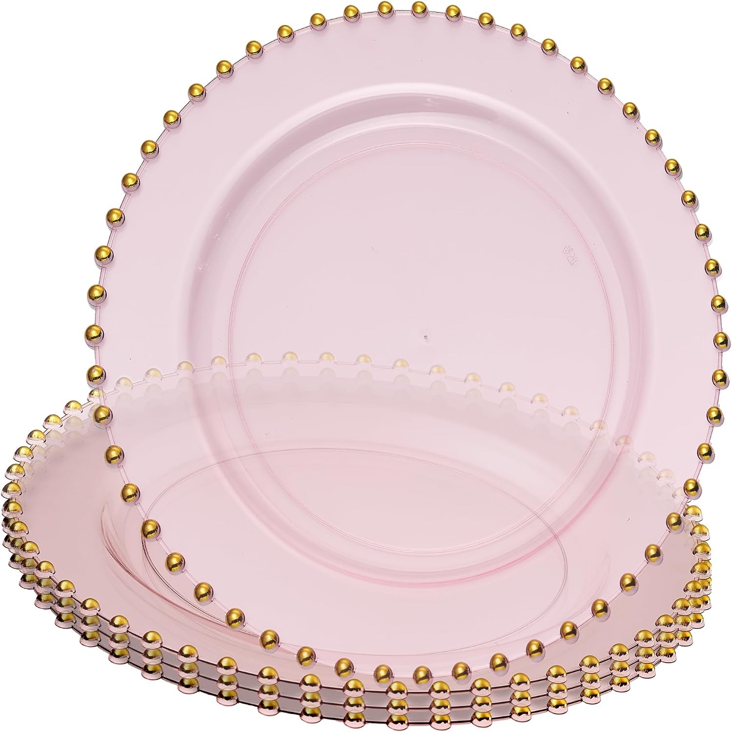 Translucent Pink with Gold Rim Plastic Charger Plates with Beaded Edge – Pack of