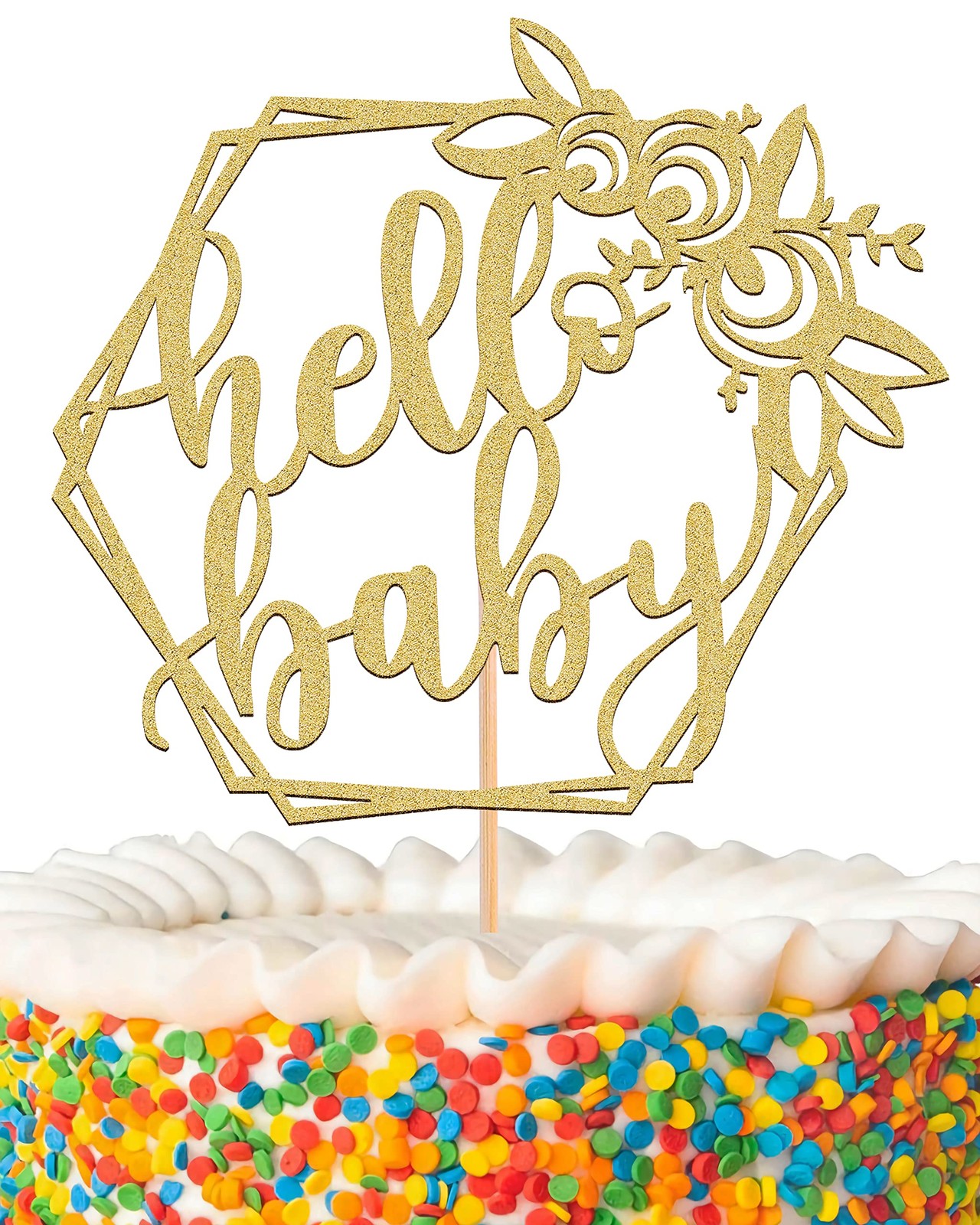 AHAORAY MYAMPED Hello Baby Cake Topper Gold, 1 Count, 8.6 x 5.9 inches, NonE…