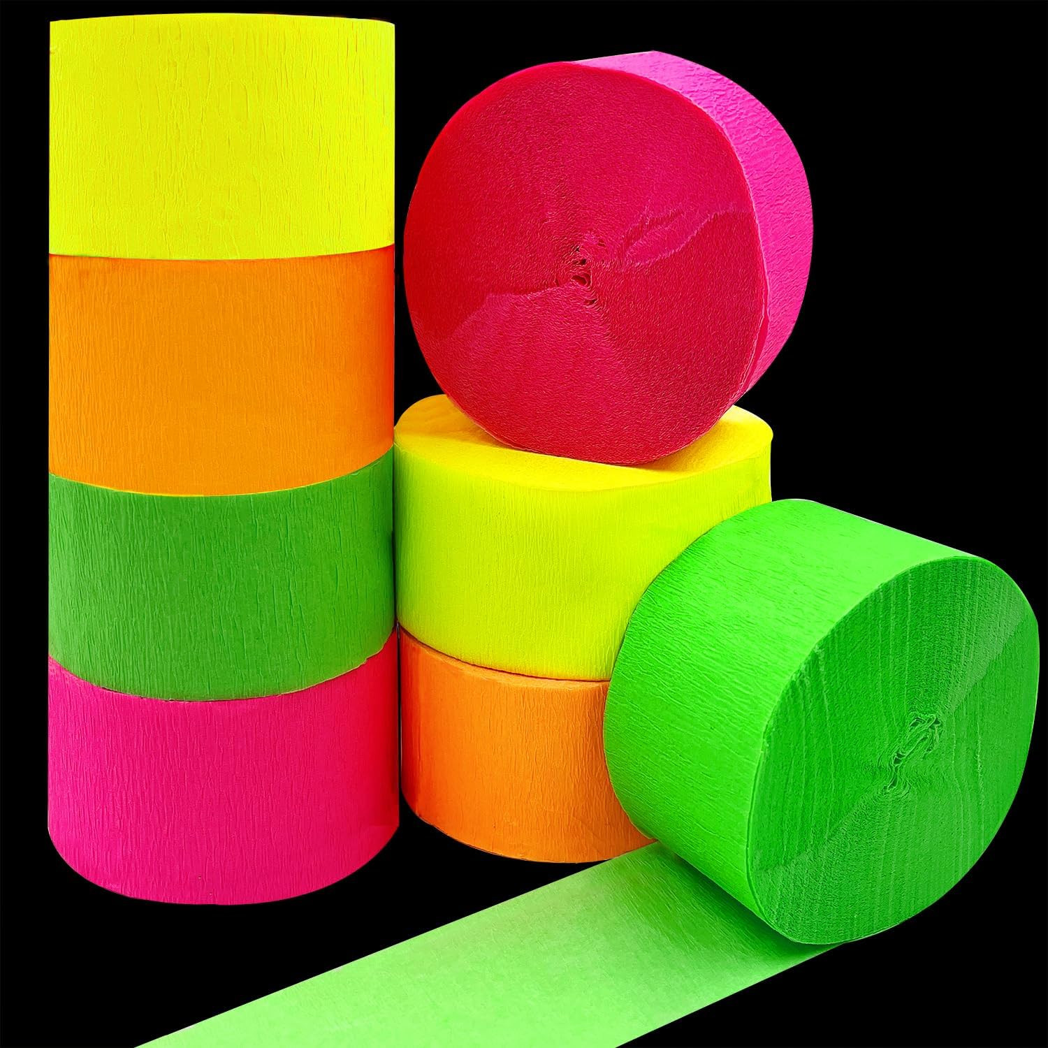 600 Feet Glow Crepe Paper Streamers UV Glow Party Neon Streamer Decorations Glow