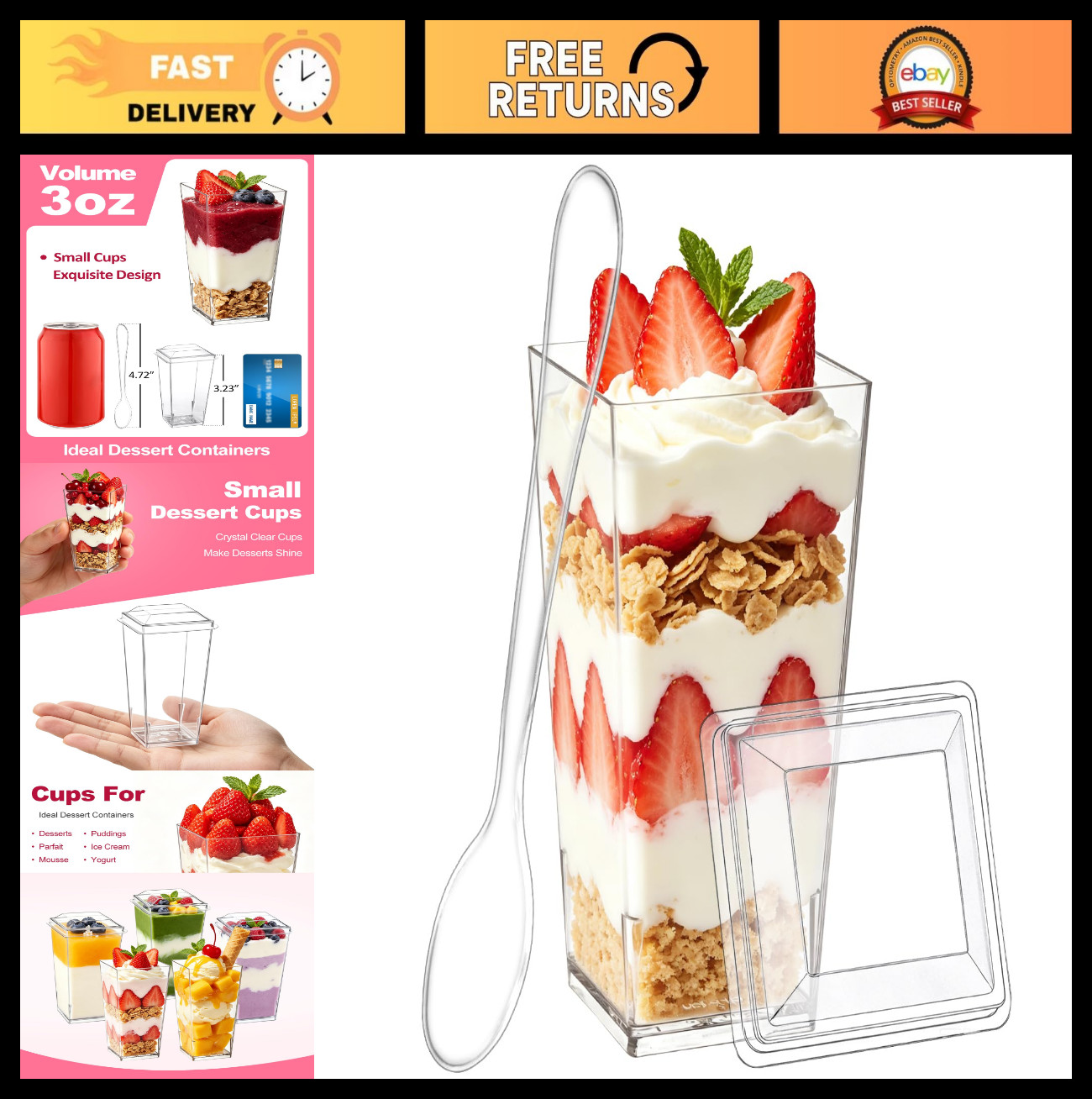 150 Pack Mini Dessert Cups with Lids & Spoons – Clear Plastic Parfait & Shooter