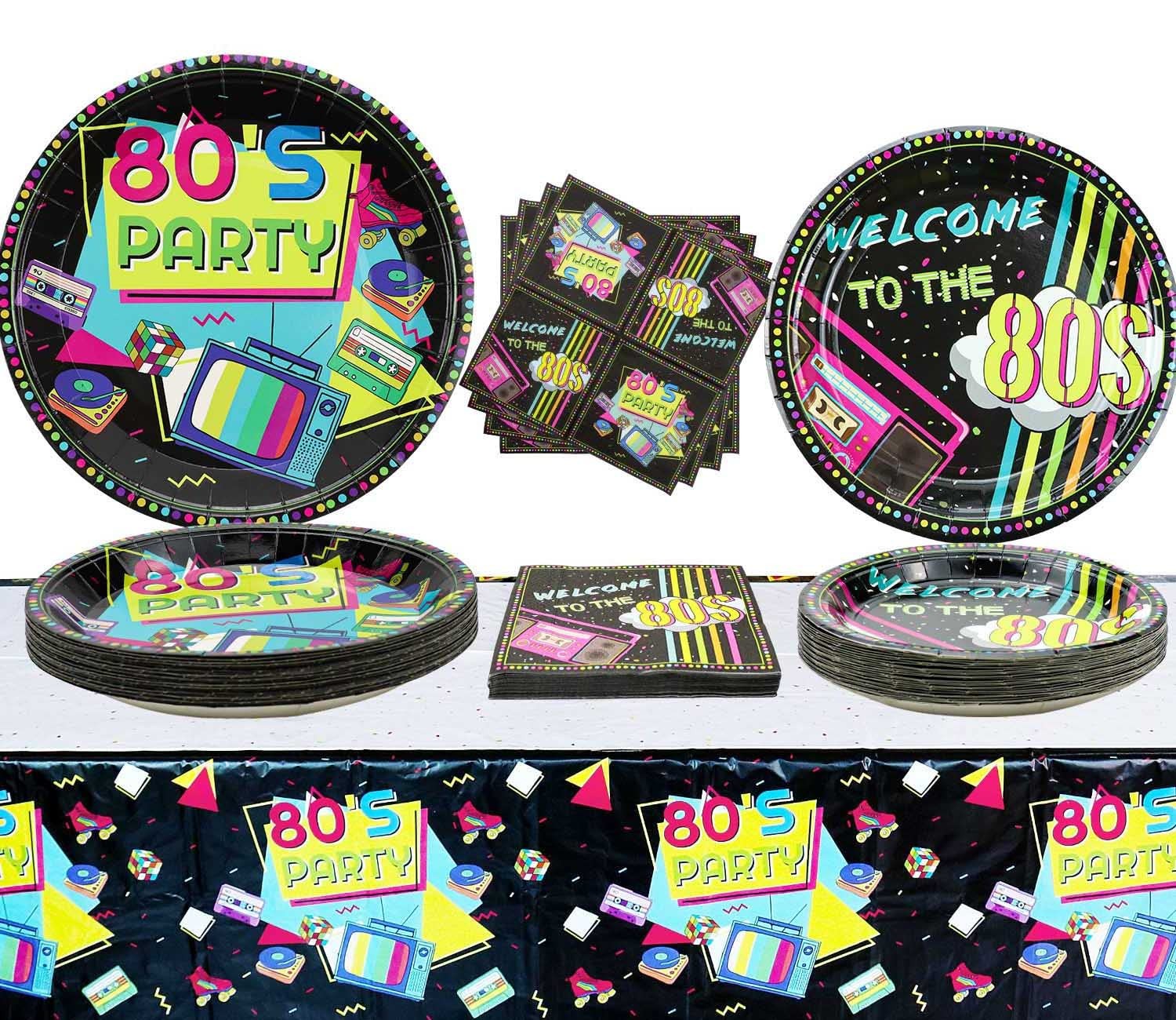 Hegbolke 80s Party Supplies – 122 Pcs Plates, Napkins, Tablecloth Set for Bac…