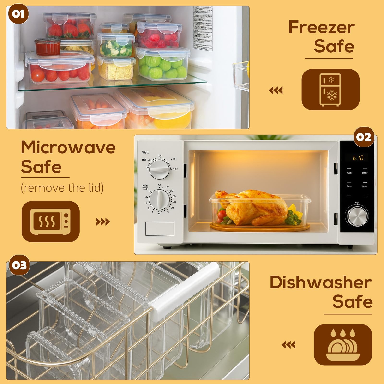 50 PCS Thicker Food Storage Containers with Lids, Clear Stackable Airtight Leakp