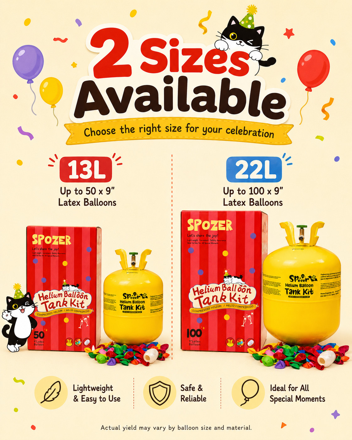 Spozer 7/ 13/ 22L Helium Tank Pump Kit, Free 30/ 50/ 100 Balloons Party Supplies