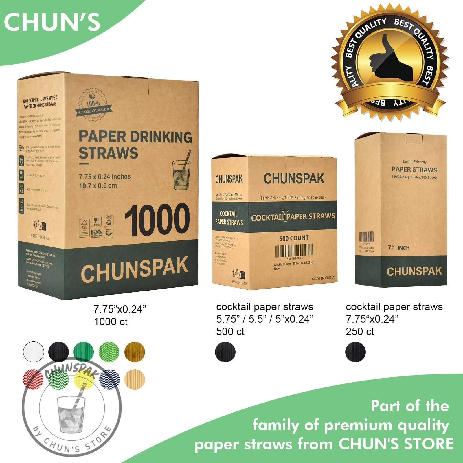 Black Paper Straws, Solid black/250 Bulk, 7.75 inch (250ct.),
