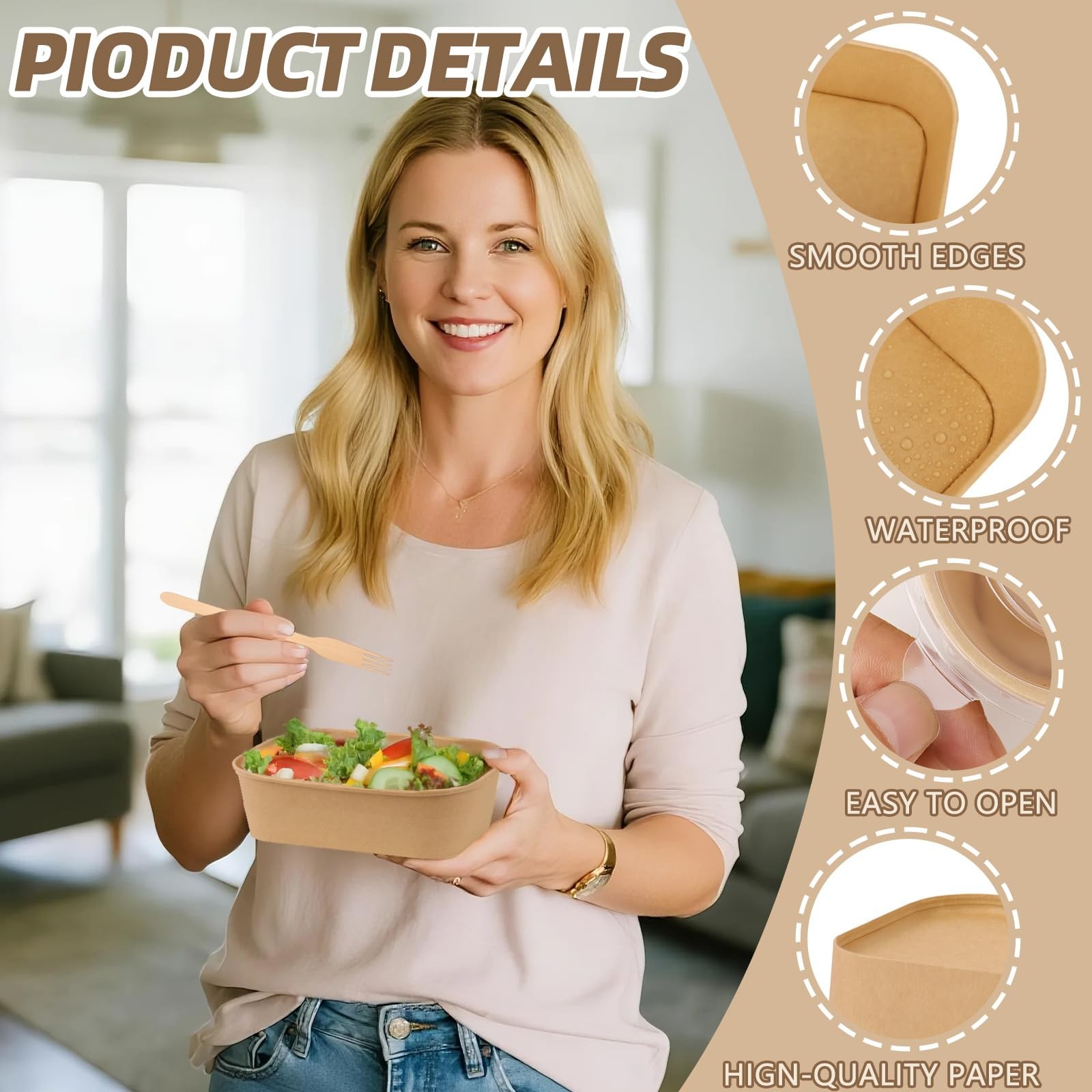 50 Pack 25 oz Food Containers with Lids, Meal Prep Containers Disposable Larg…