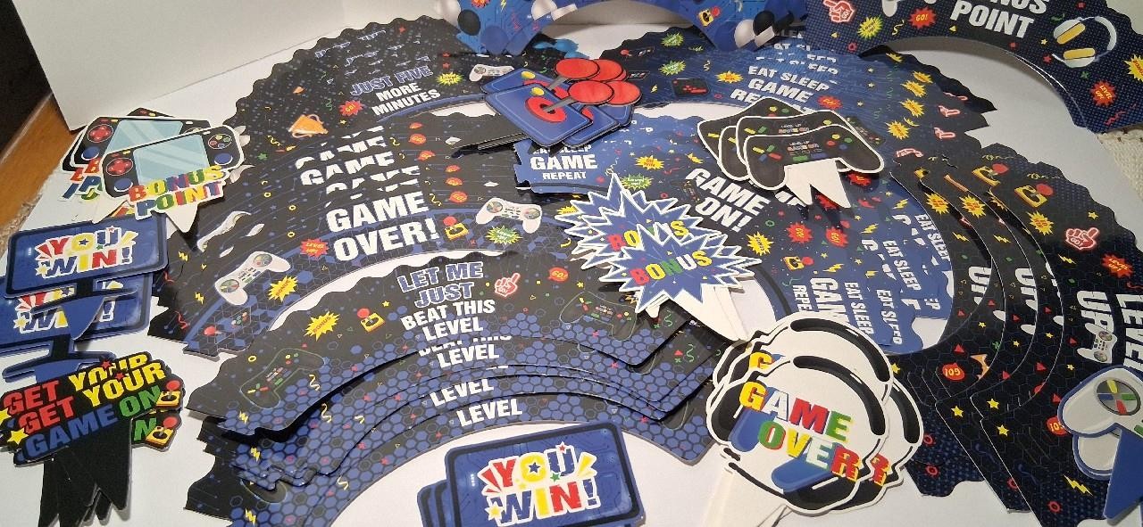 NEW Video Game Cupcake Decor Toppers Wraps Birthday Gamer Cake Party 95 Pieces