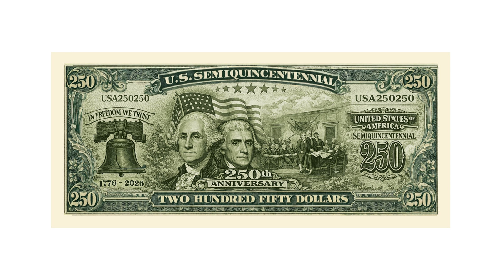 100 U.S. Semiquincentennial 250th Anniversary Commemorative Money Bill Banknotes