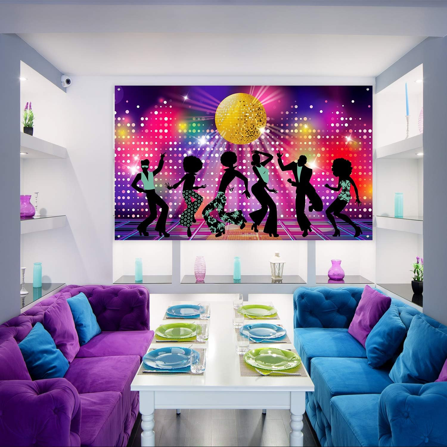 Retro Disco Backdrop Back to 70S 80S 90S Dance Party Decorations Banner 72.8 X 4