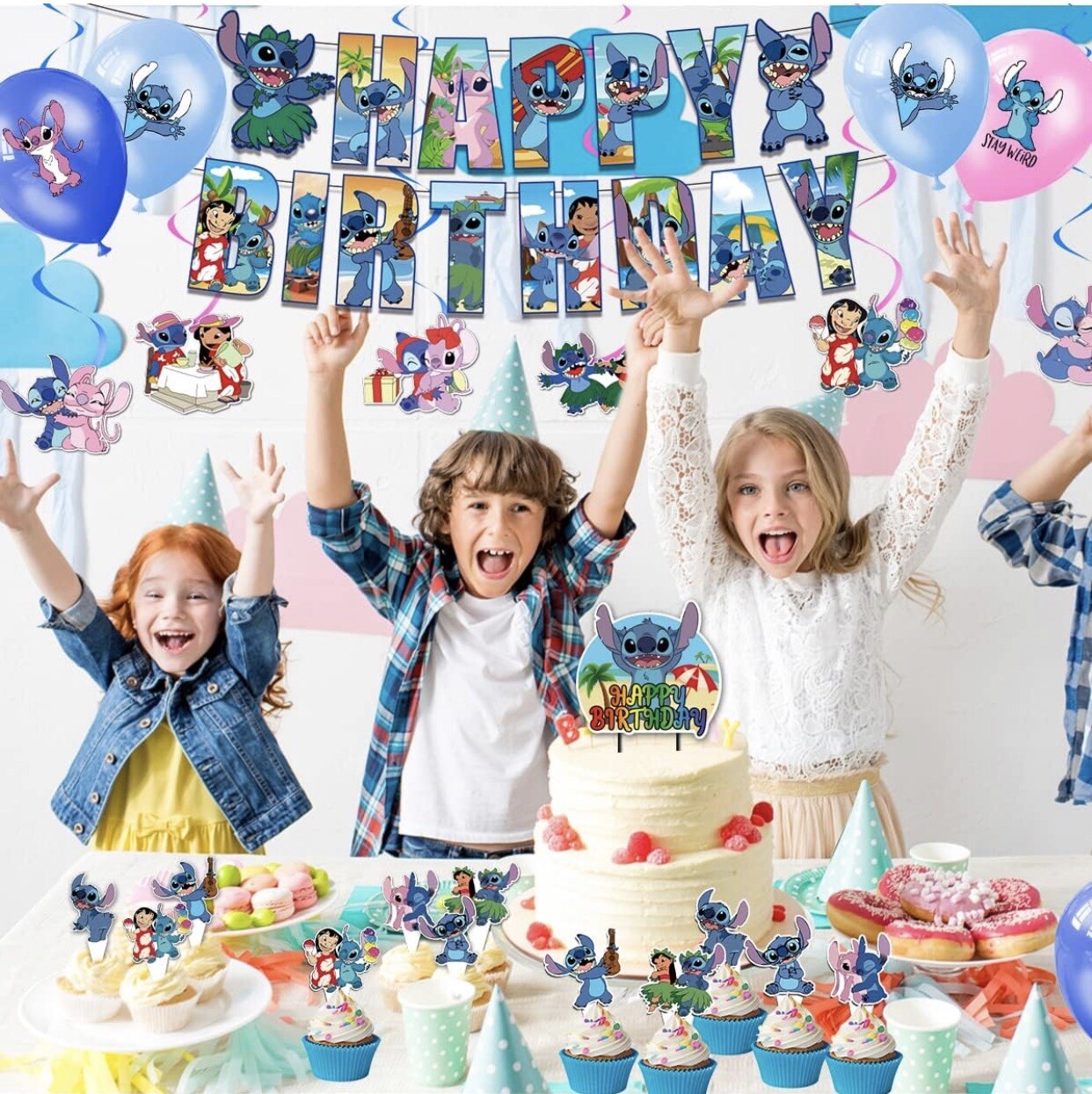 NEW Cartoon Lilo & Stitch Theme Birthday Party Decorate Supplies Set US Stock