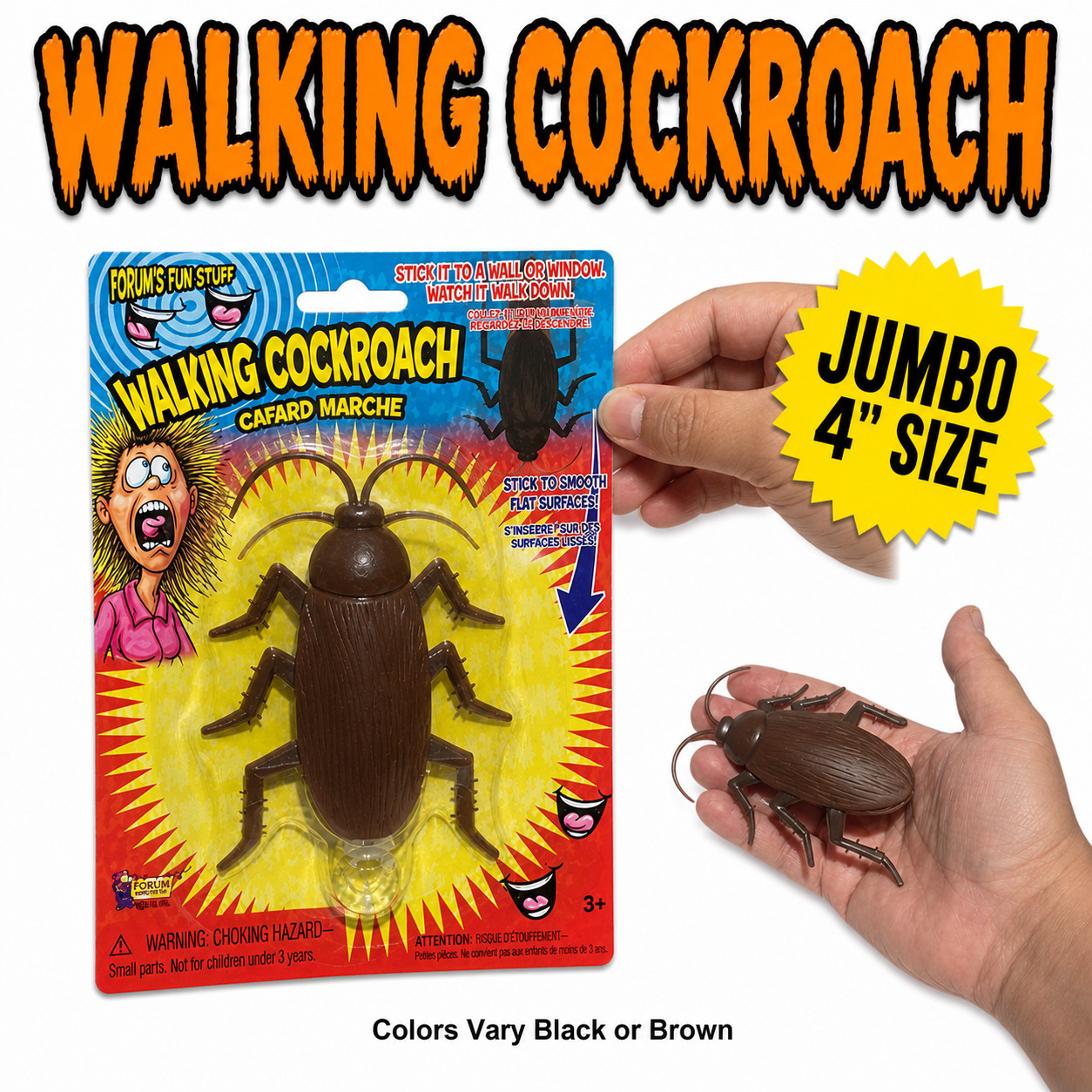Funny WALKING COCKROACH Jumbo Roach Sticks & Crawls Down Wall Prank Joke Toy Bug