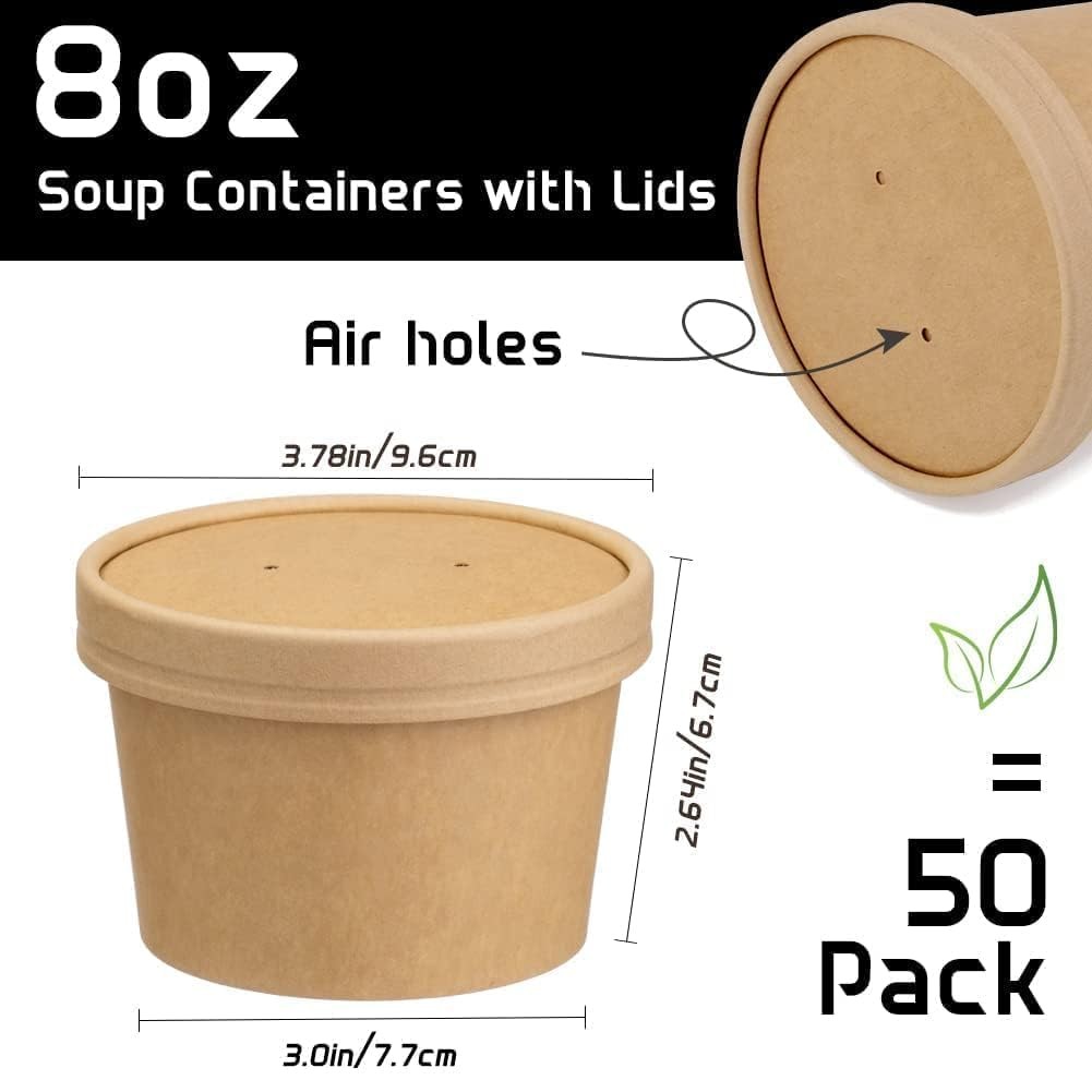 BALDCC 50 Pack 8 oz Soup Containers with Lids, Disposable Ice Cream Cups with Li