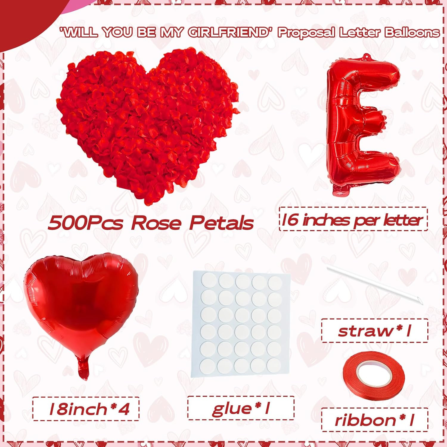 16 Inches Red ‘WILL YOU BE MY GIRLFRIEND’ Proposal Letter Balloons with Heart-Sh