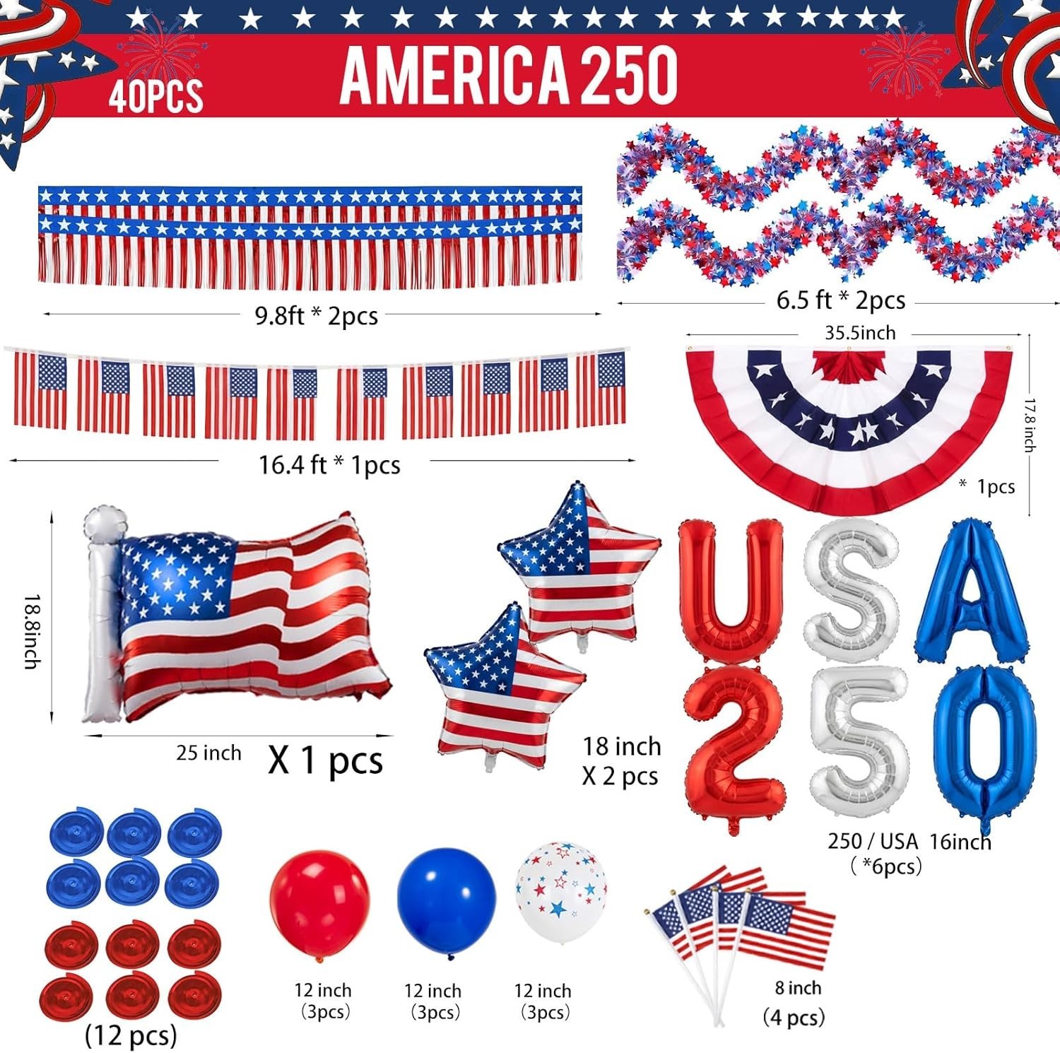 4th of July Golf Cart Decorations Kit, 250th Anniversary USA Patriotic Parade De