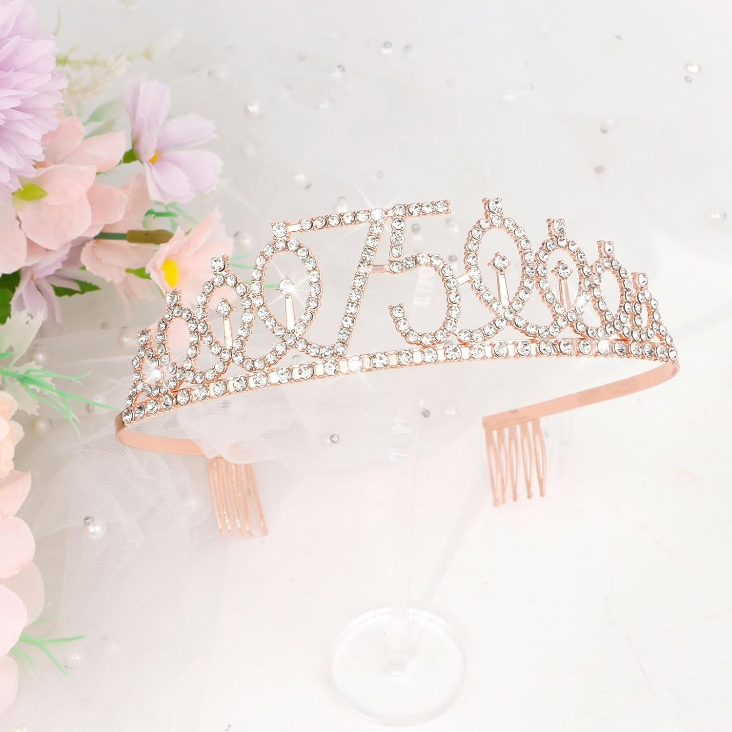 Fabulous 75th Birthday Crown and Sash Set with Elegant Pearl Pin – Gift Ready!