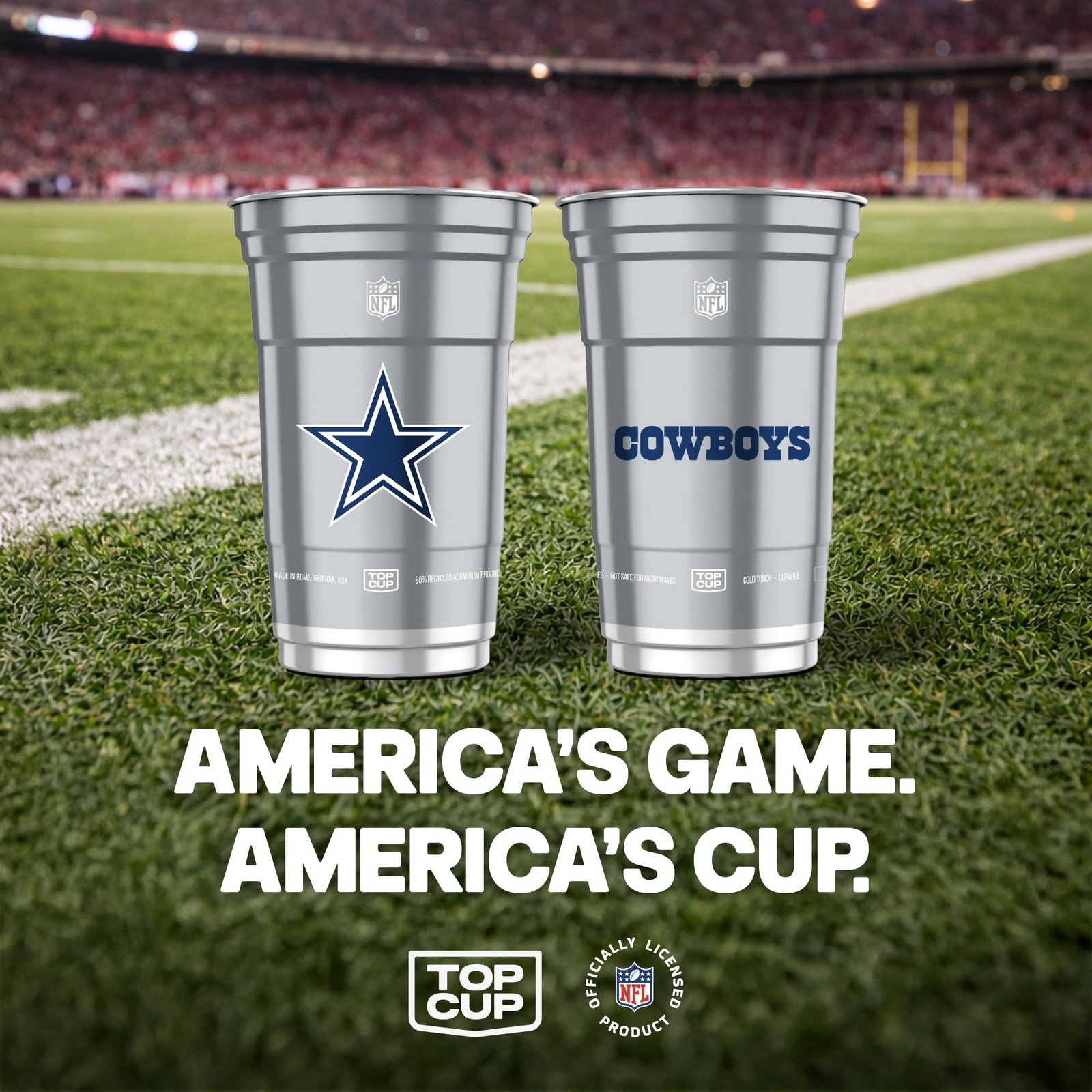 Top Cup Nfl Dallas Cowboys 20 Oz Reusable Aluminum Cups 20 Count Officially